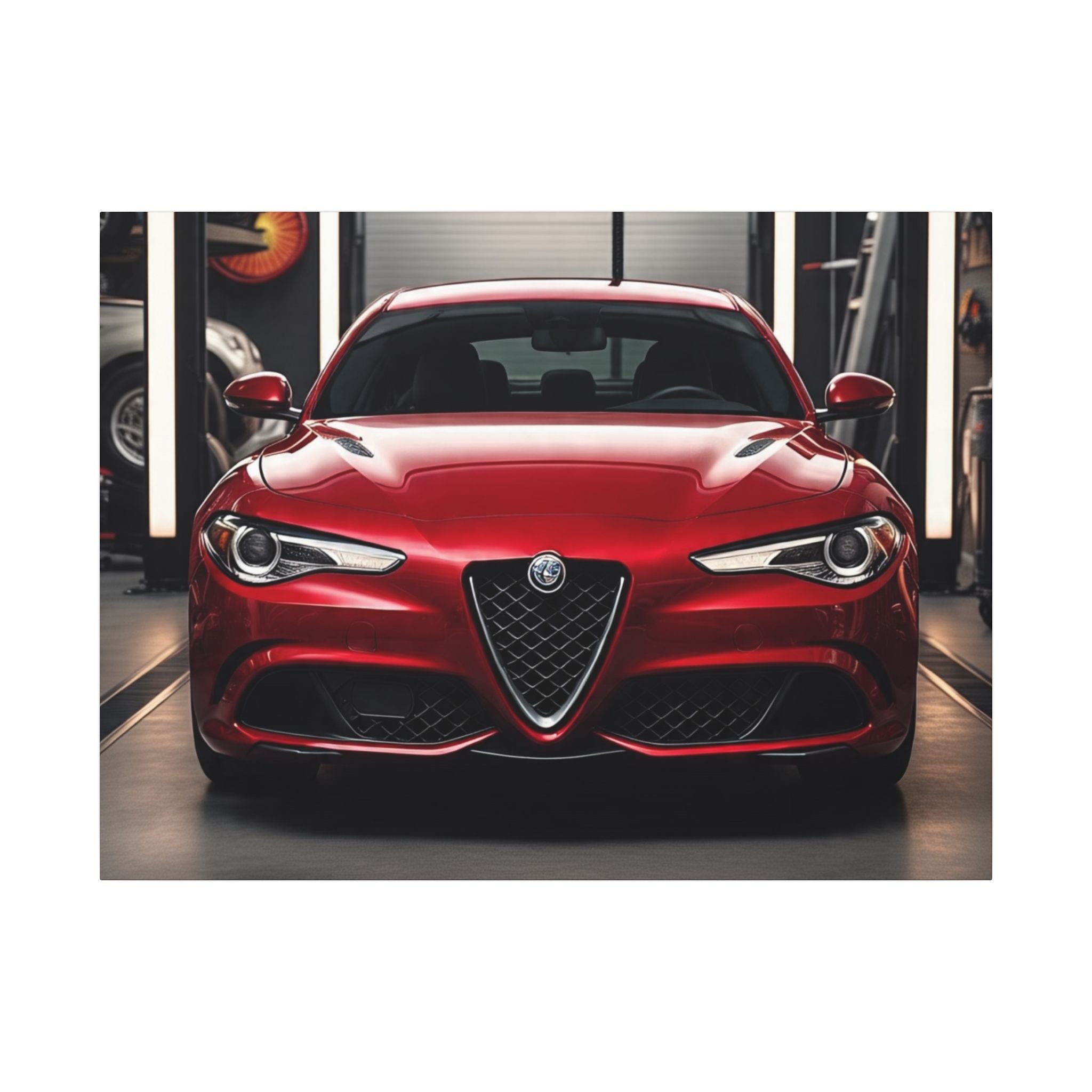 Alfa Romeo Giulia Front View Matte Canvas Wall Art — Stretched Car Photography Print