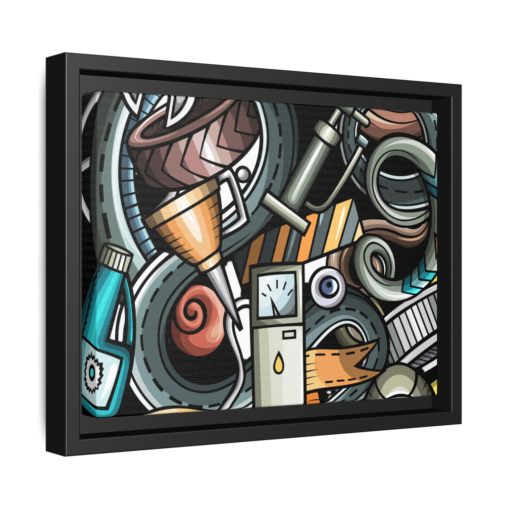Framed Automotive Doodle Matte Canvas Print — Garage Wall Art