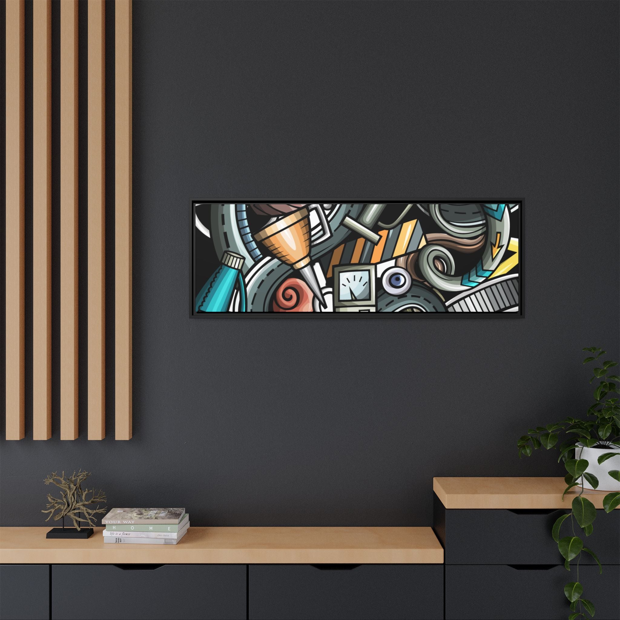 Framed Automotive Doodle Matte Canvas Print — Garage Wall Art