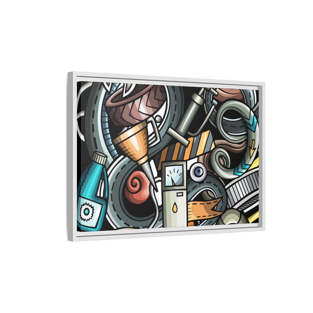 Framed Automotive Doodle Matte Canvas Print — Garage Wall Art