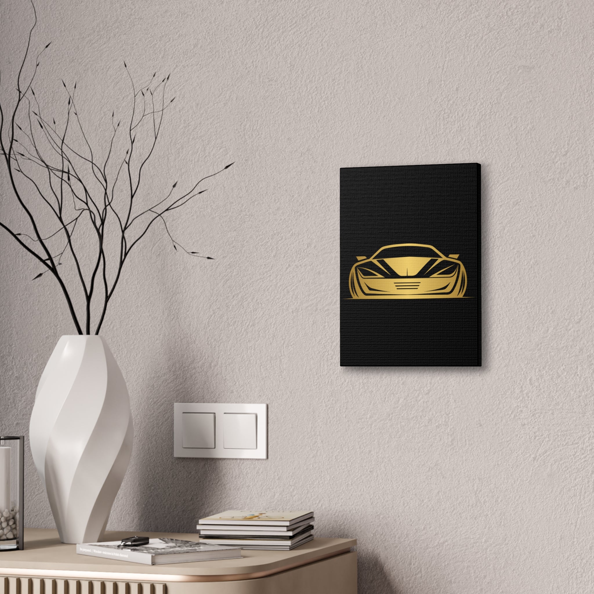 Gold Sports Car Canvas Print — Modern Automotive Wall Art
