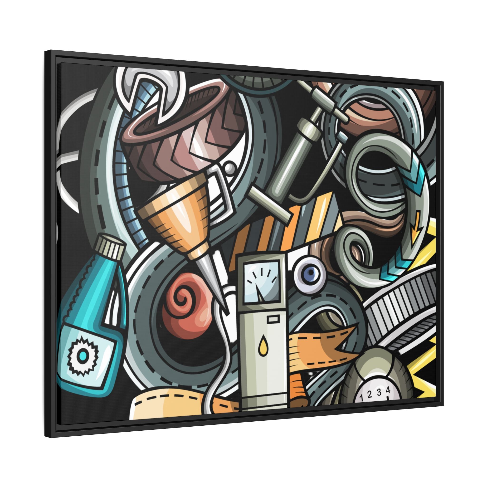 Framed Automotive Doodle Matte Canvas Print — Garage Wall Art