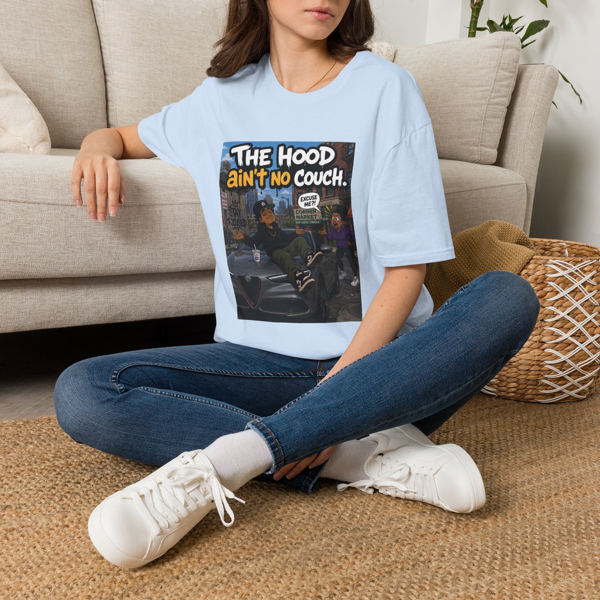 T-Shirt — "The Hood Ain’t No Couch" Urban Street Art Tee