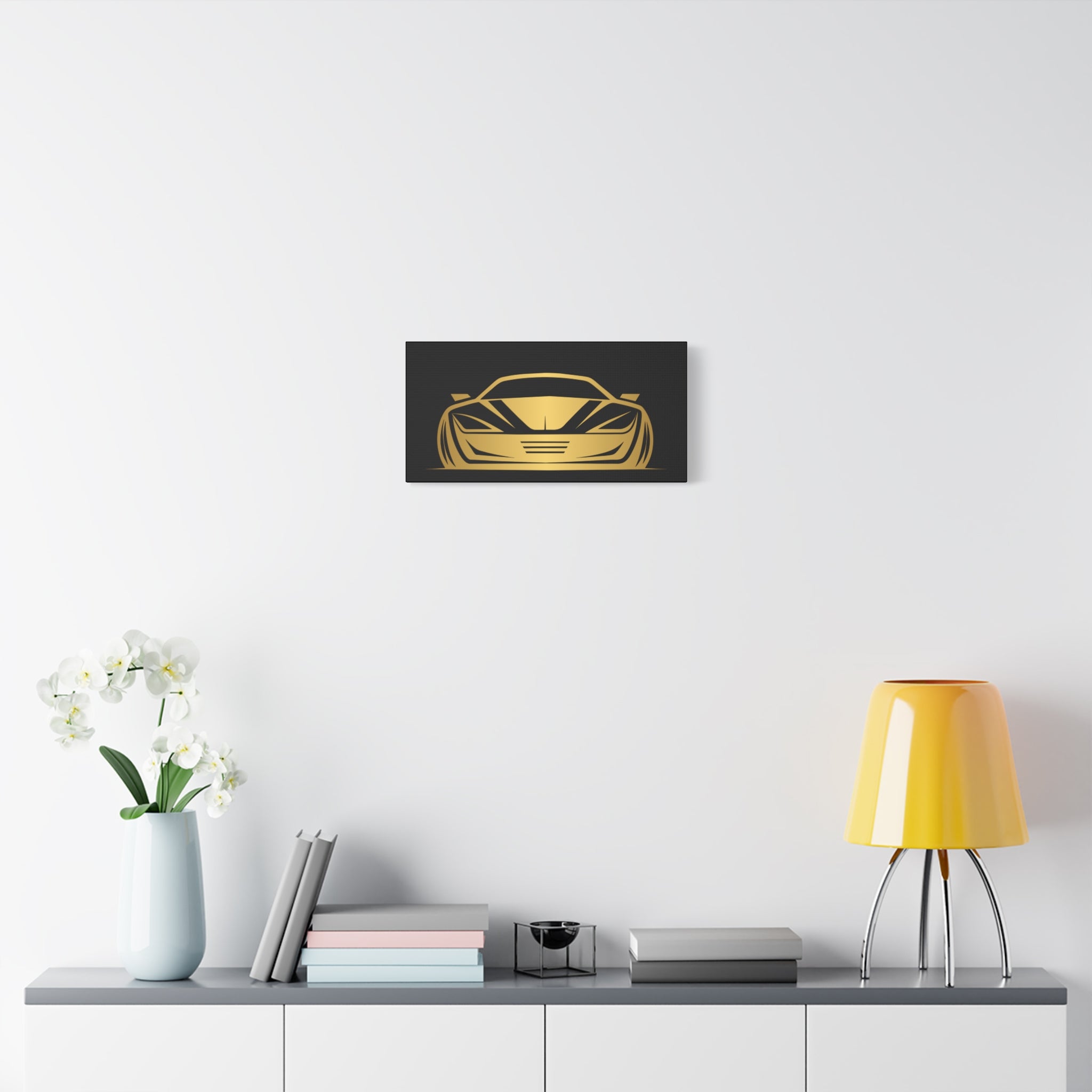 Golden Sports Car Canvas Print — Modern Automotive Wall Art