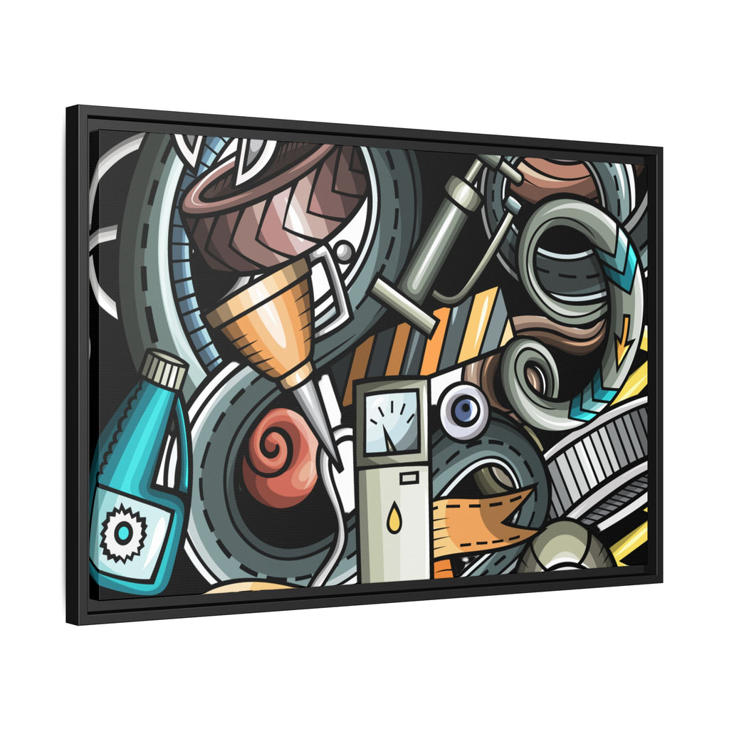 Framed Automotive Doodle Matte Canvas Print — Garage Wall Art