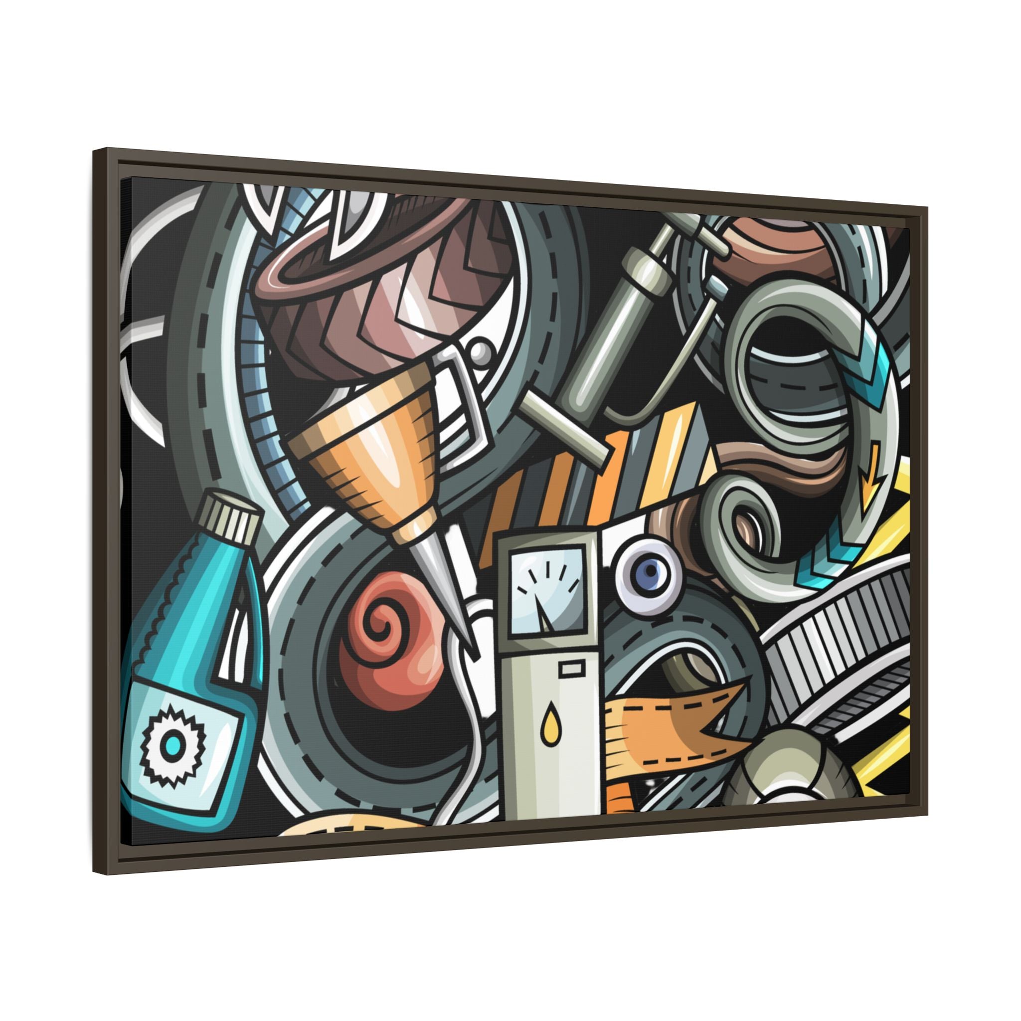 Framed Automotive Doodle Matte Canvas Print — Garage Wall Art