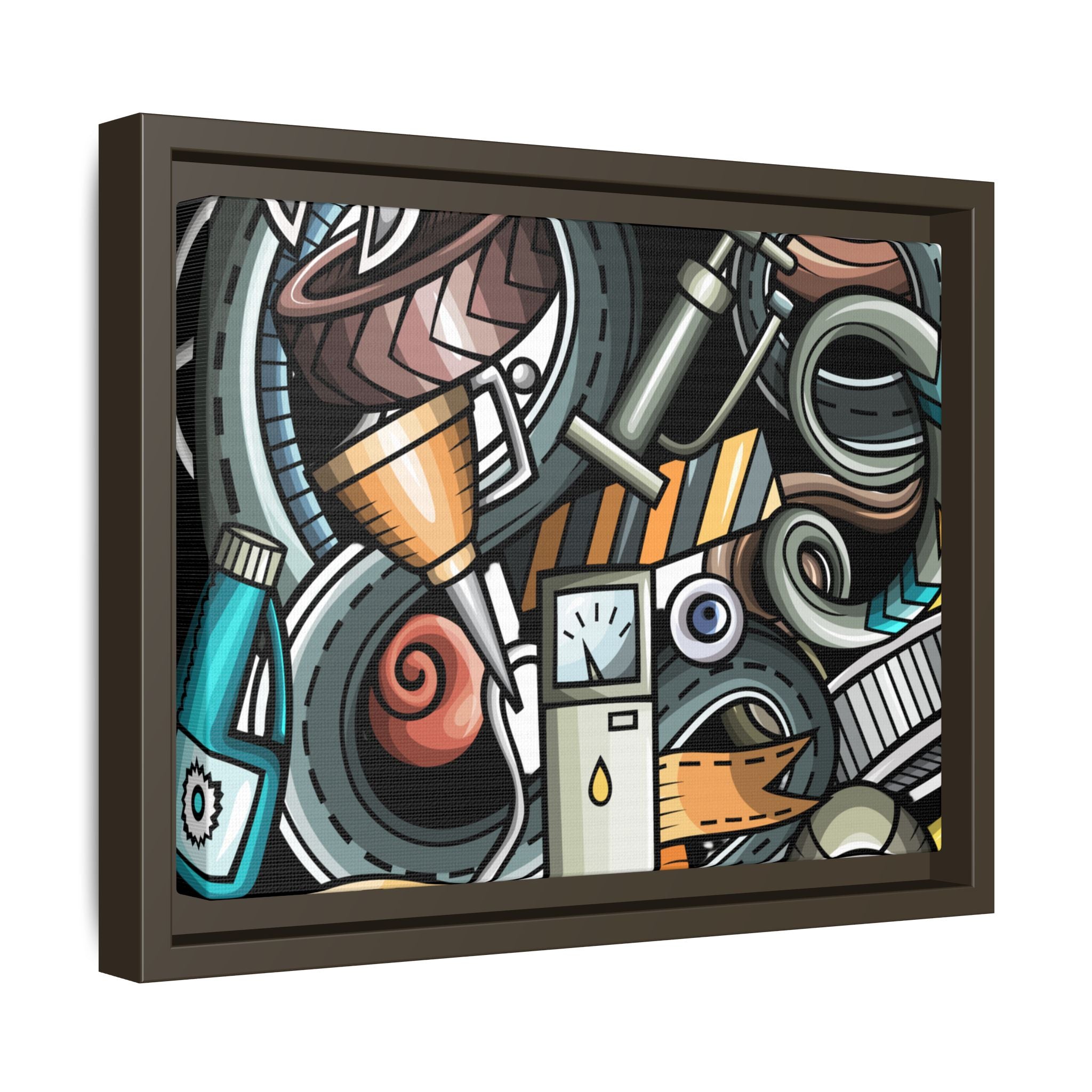 Framed Automotive Doodle Matte Canvas Print — Garage Wall Art