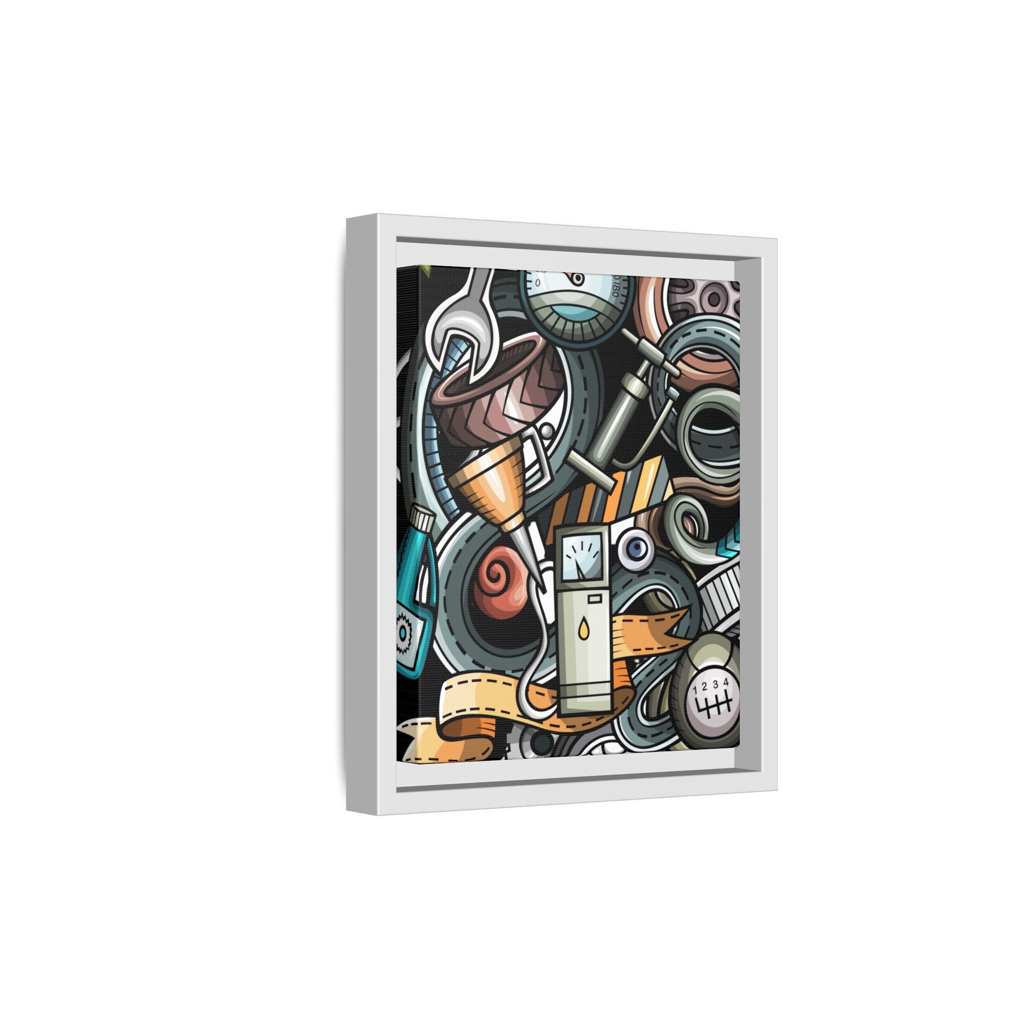 Framed Automotive Doodle Matte Canvas Print — Garage Wall Art