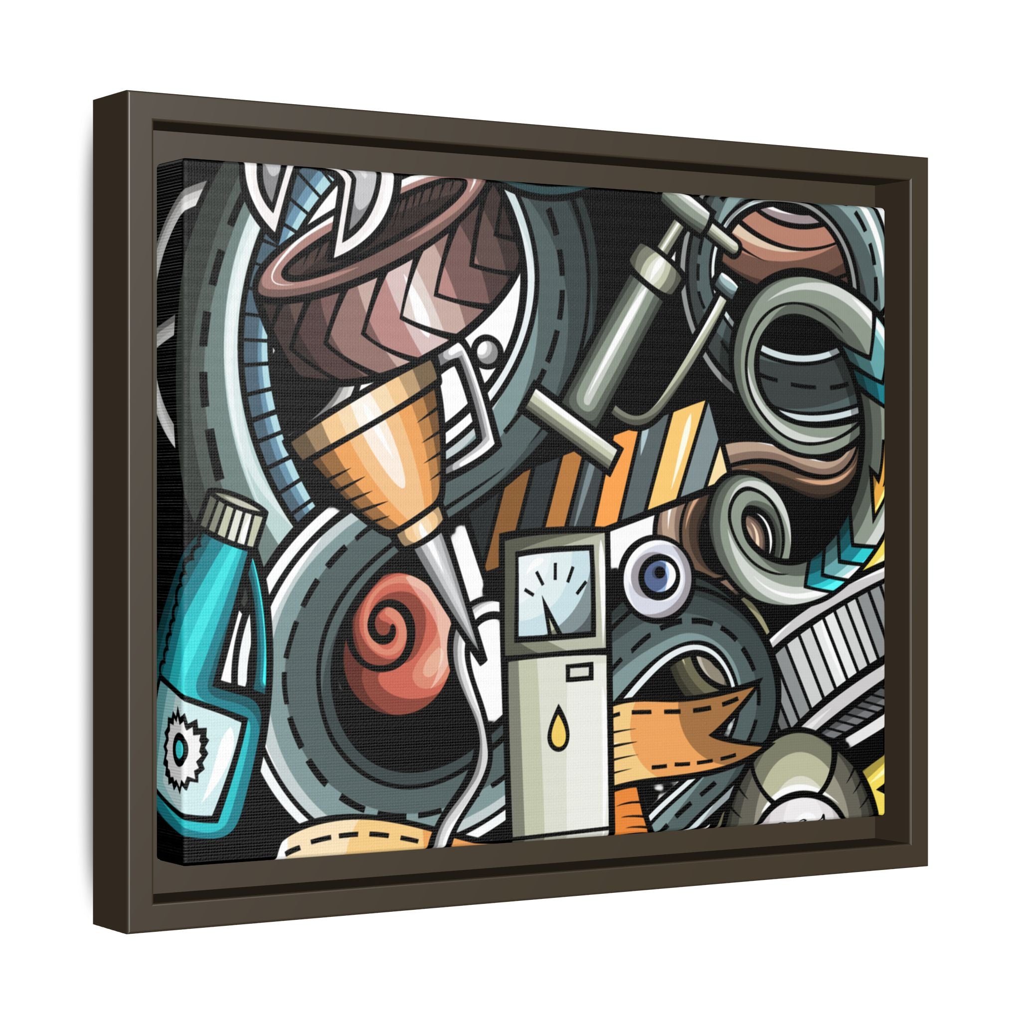 Framed Automotive Doodle Matte Canvas Print — Garage Wall Art