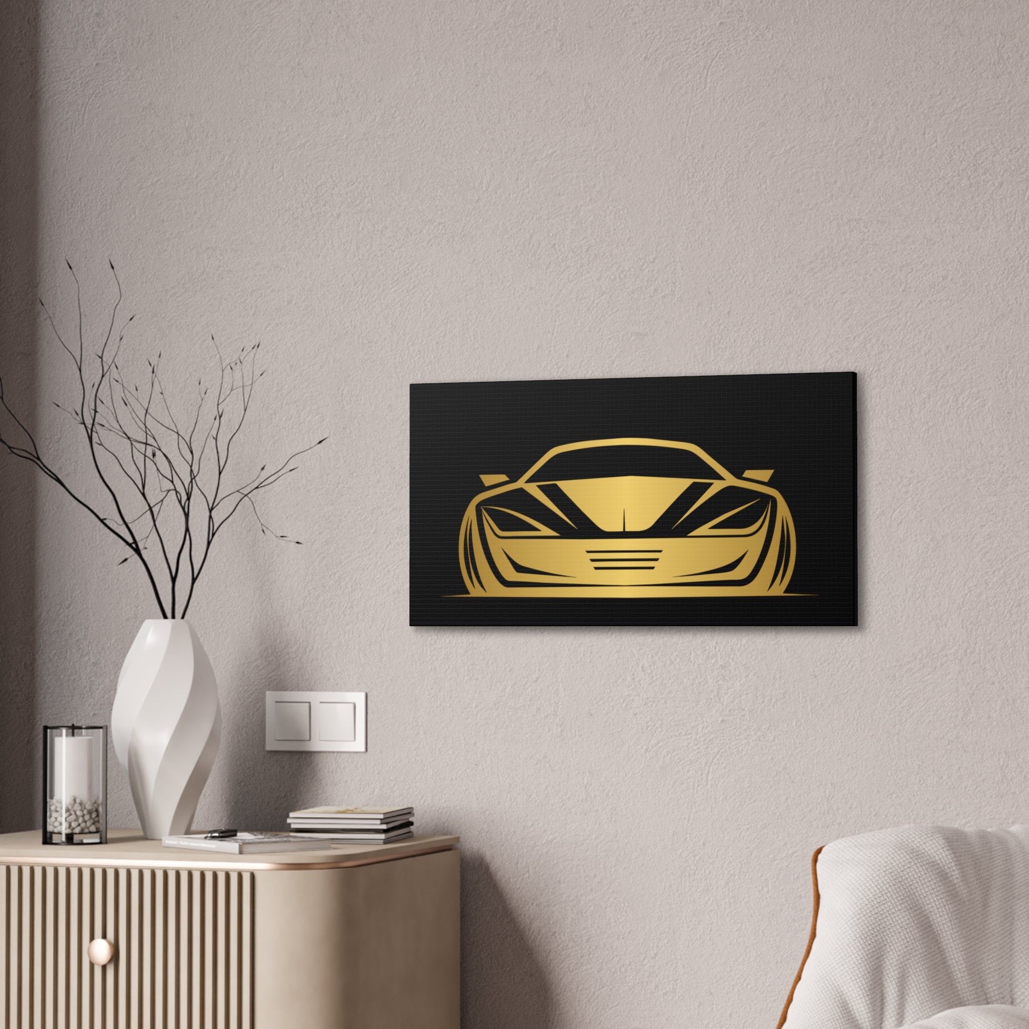 Gold Sports Car Canvas Print — Modern Automotive Wall Art