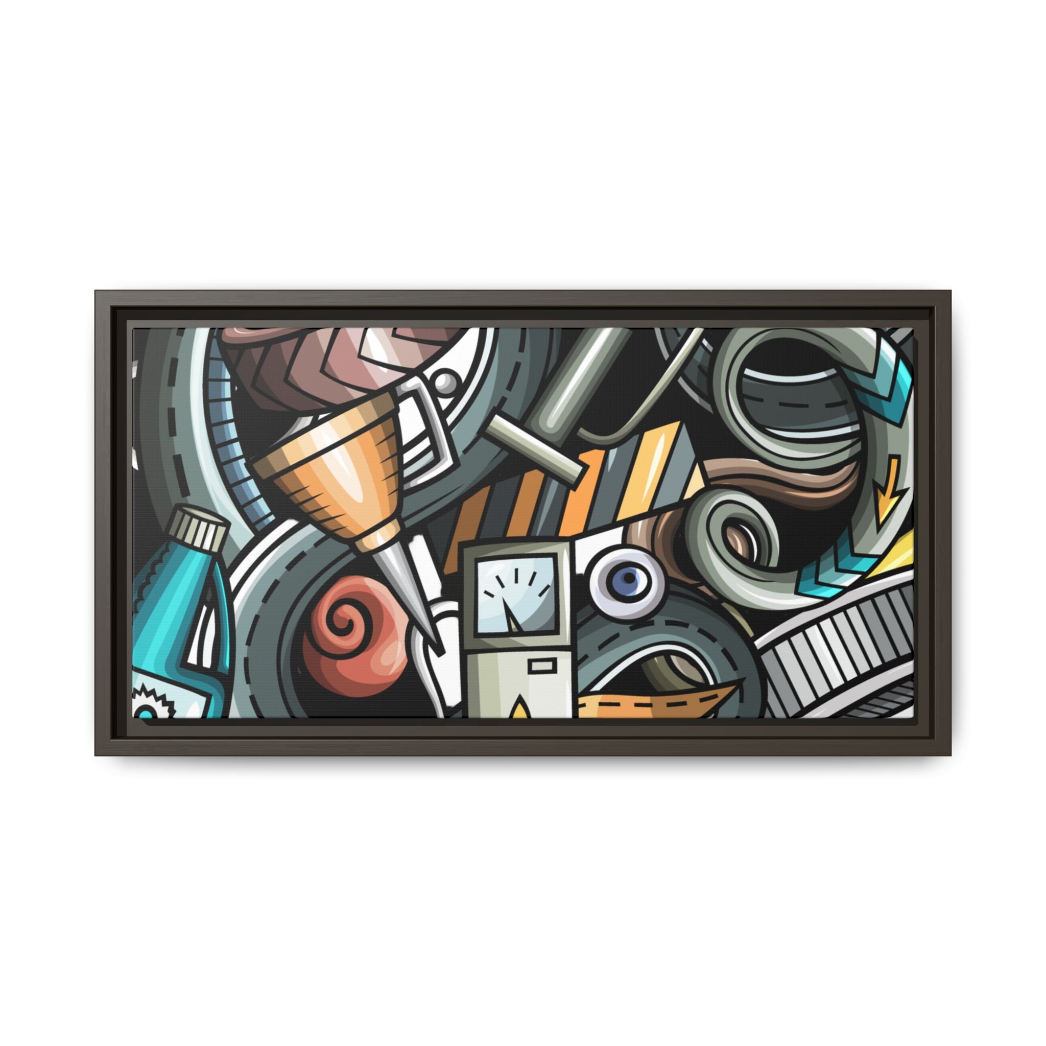 Framed Automotive Doodle Matte Canvas Print — Garage Wall Art
