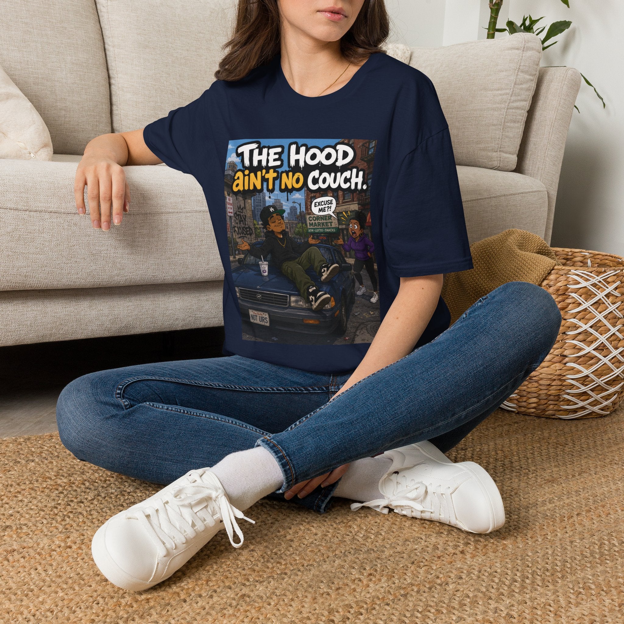 T-Shirt — "The Hood Ain’t No Couch" Urban Street Art Tee V2