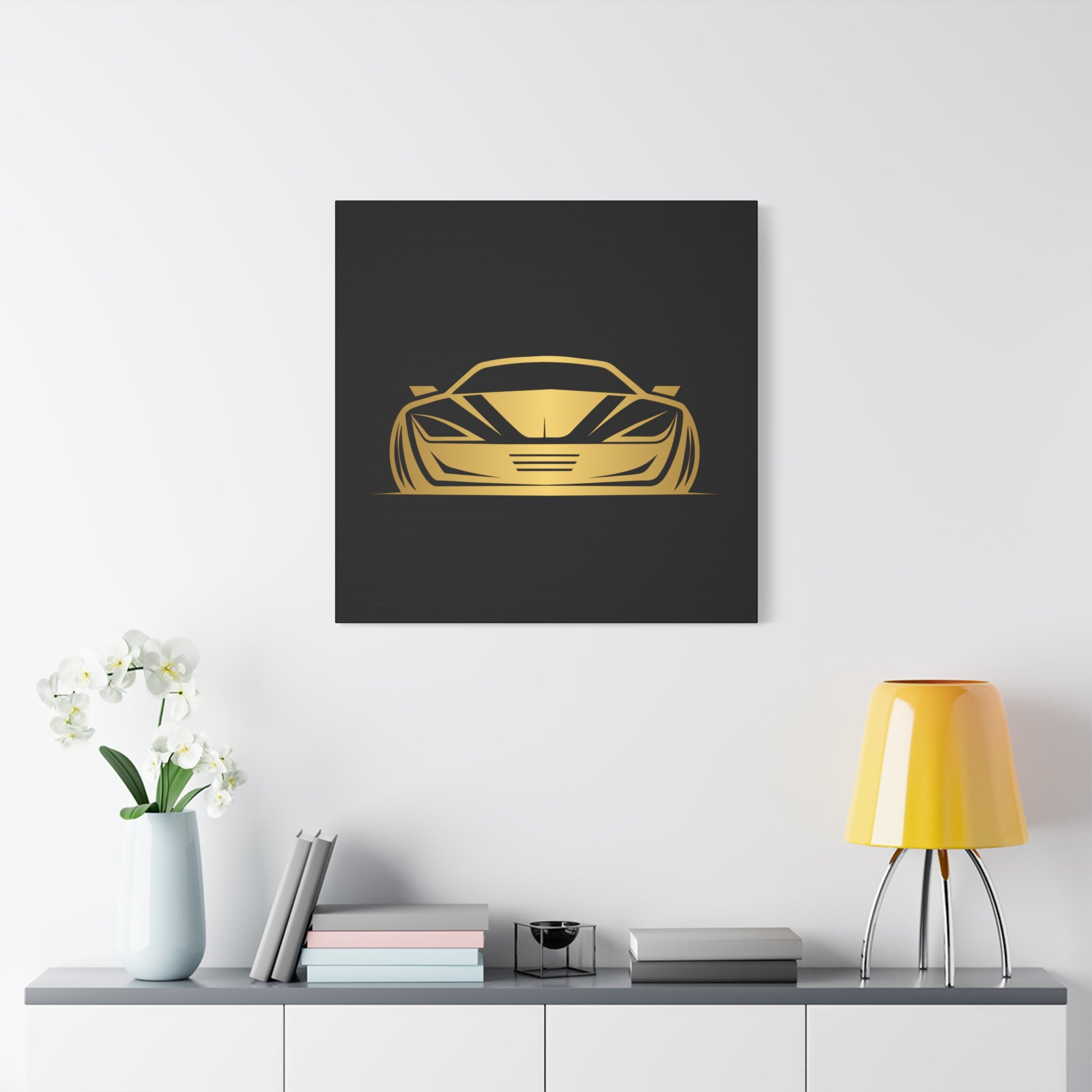 Golden Sports Car Canvas Print — Modern Automotive Wall Art