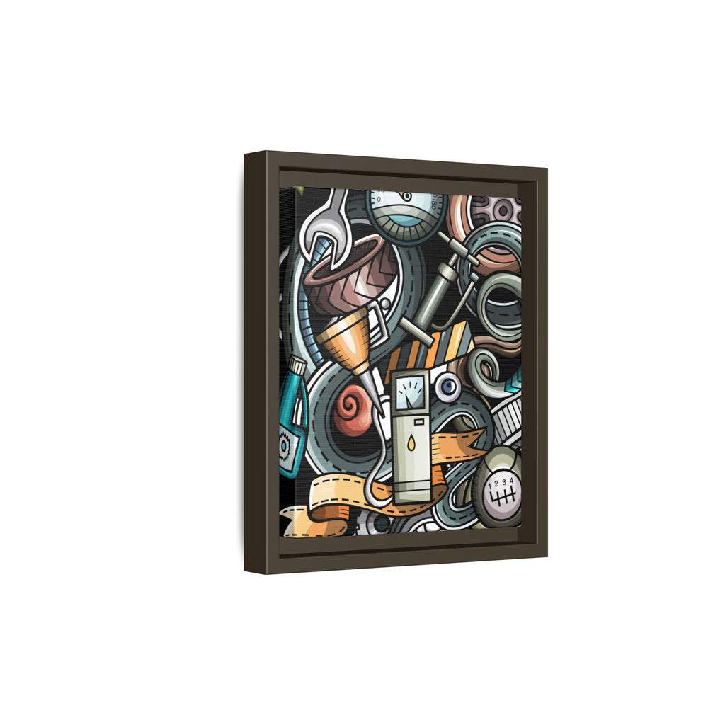 Framed Automotive Doodle Matte Canvas Print — Garage Wall Art