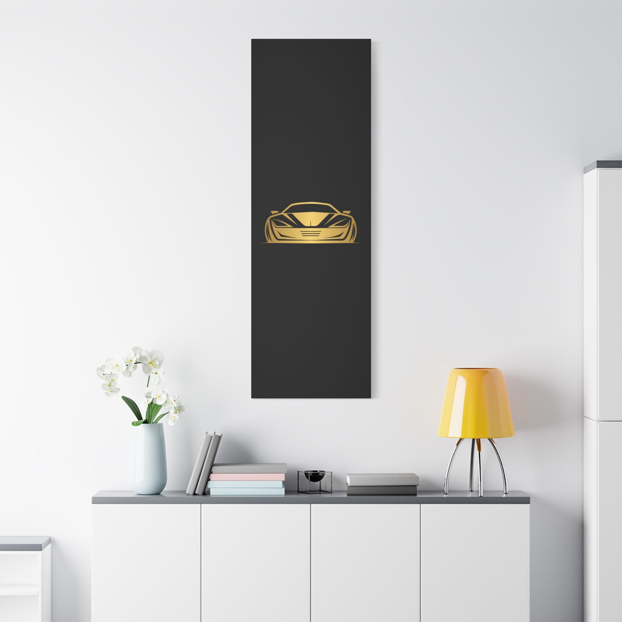 Golden Sports Car Canvas Print — Modern Automotive Wall Art