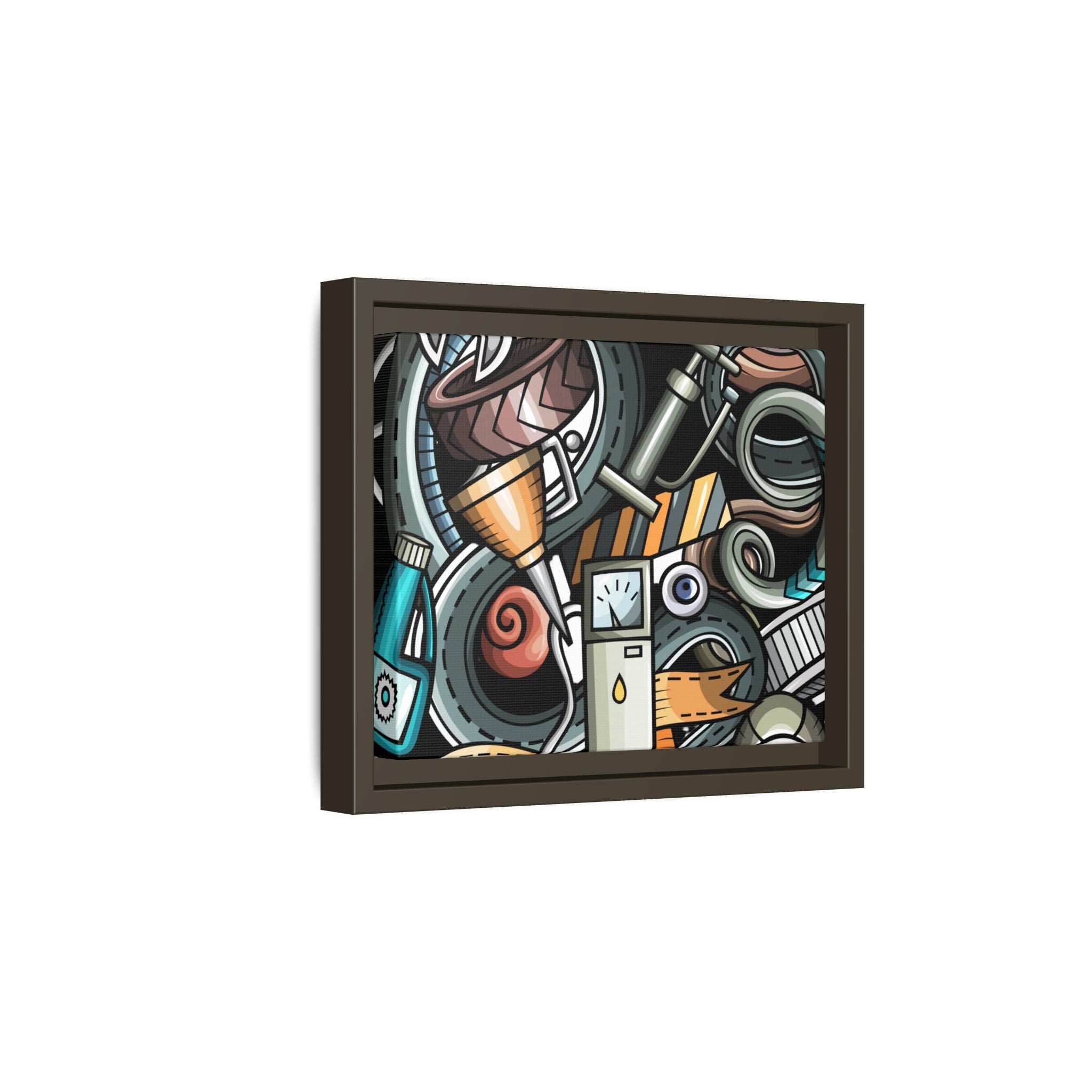 Framed Automotive Doodle Matte Canvas Print — Garage Wall Art
