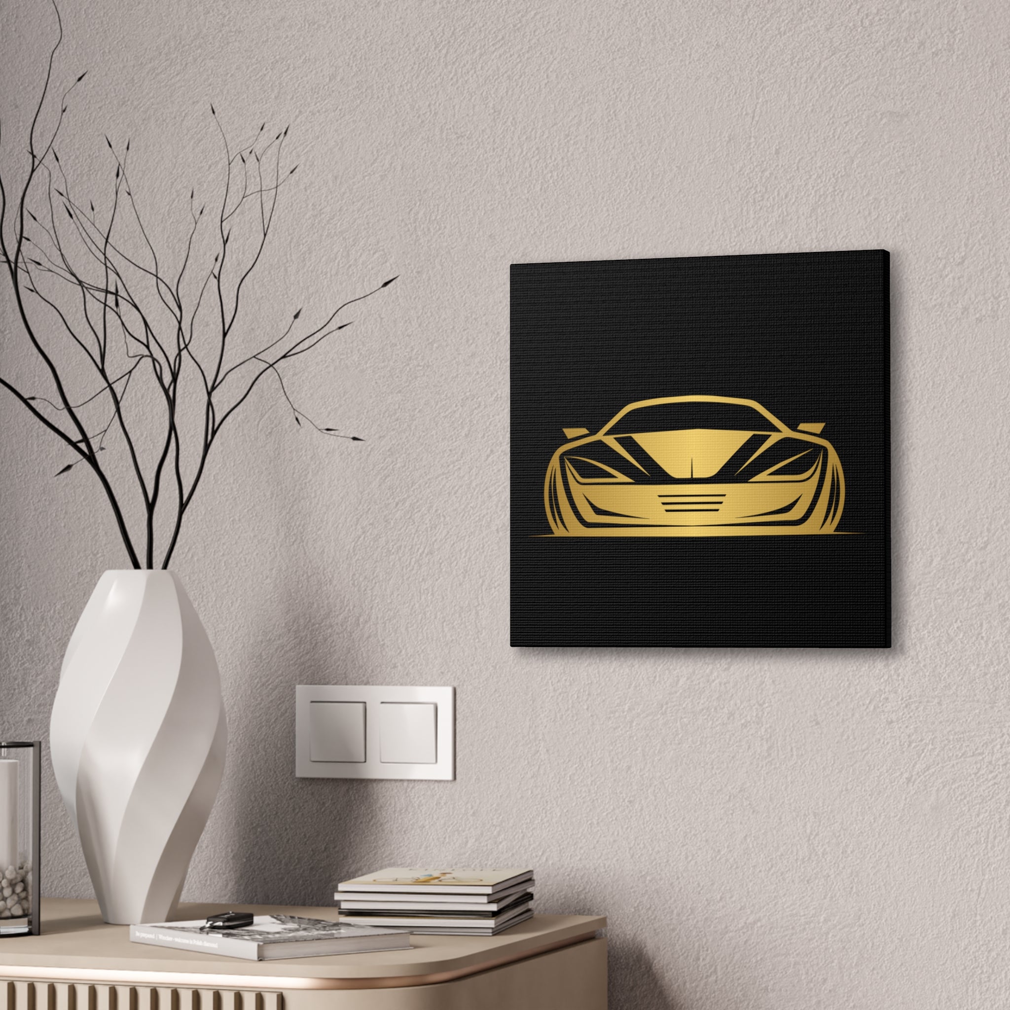 Gold Sports Car Canvas Print — Modern Automotive Wall Art