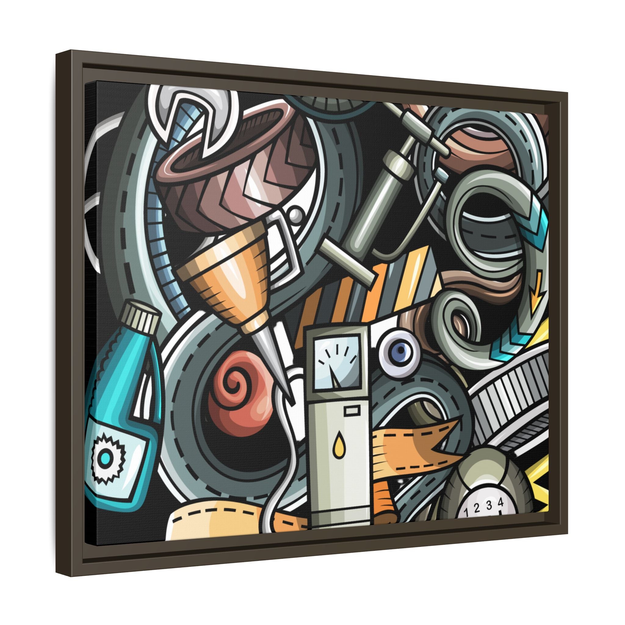 Framed Automotive Doodle Matte Canvas Print — Garage Wall Art