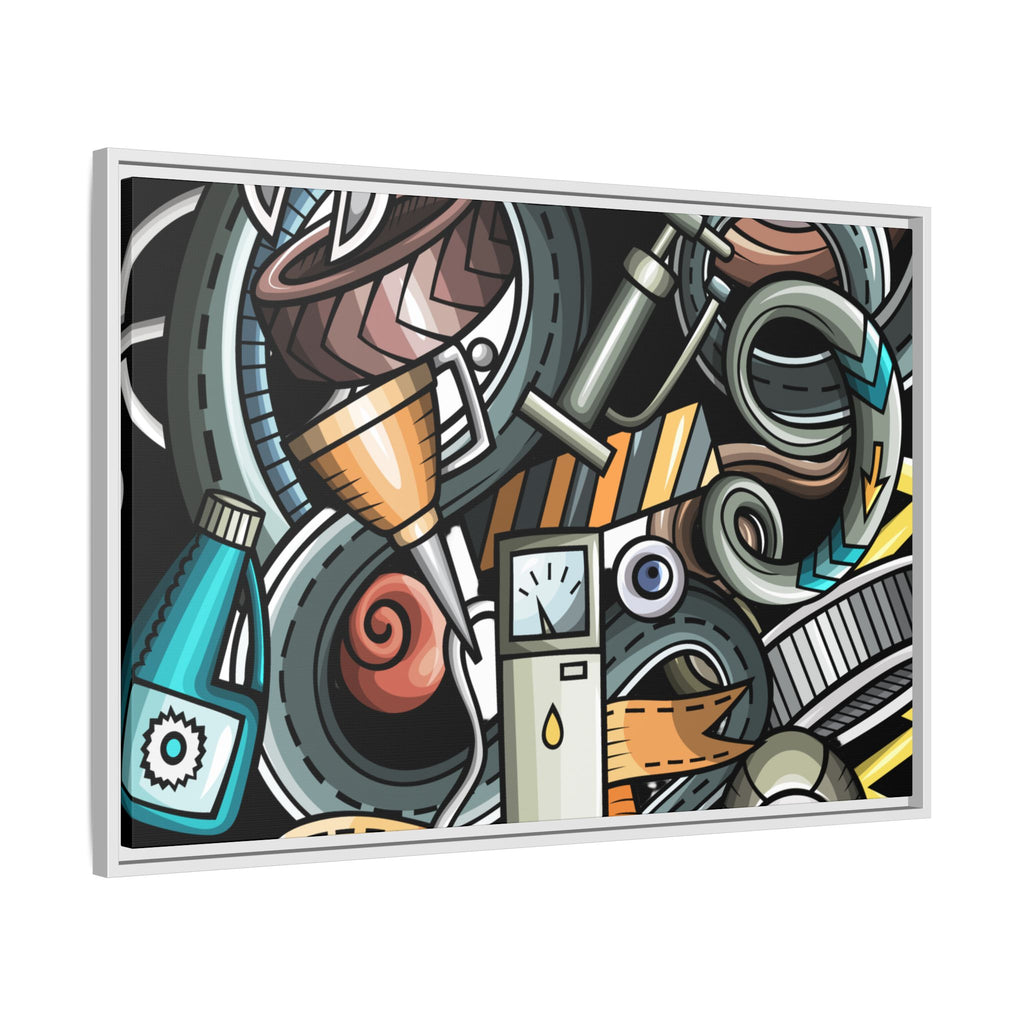 Framed Automotive Doodle Matte Canvas Print — Garage Wall Art
