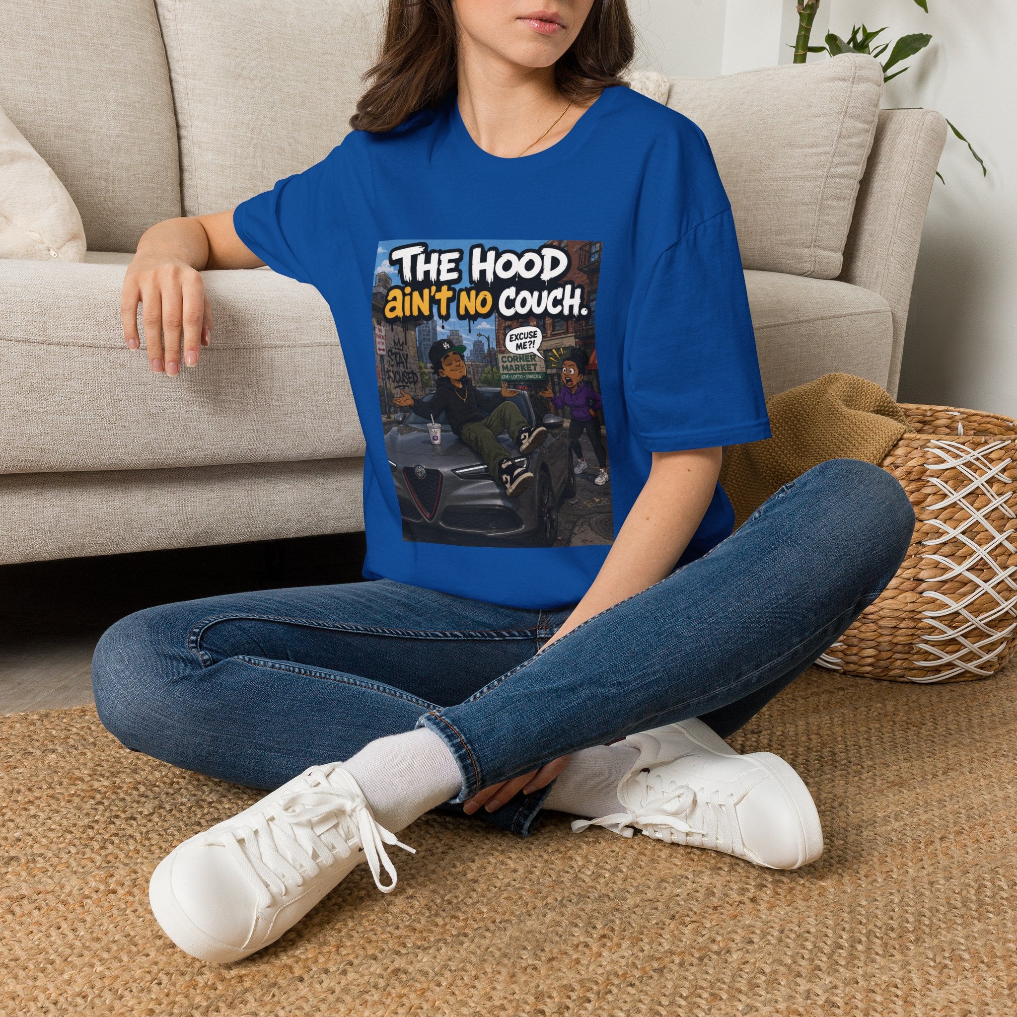 T-Shirt — "The Hood Ain’t No Couch" Urban Street Art Tee
