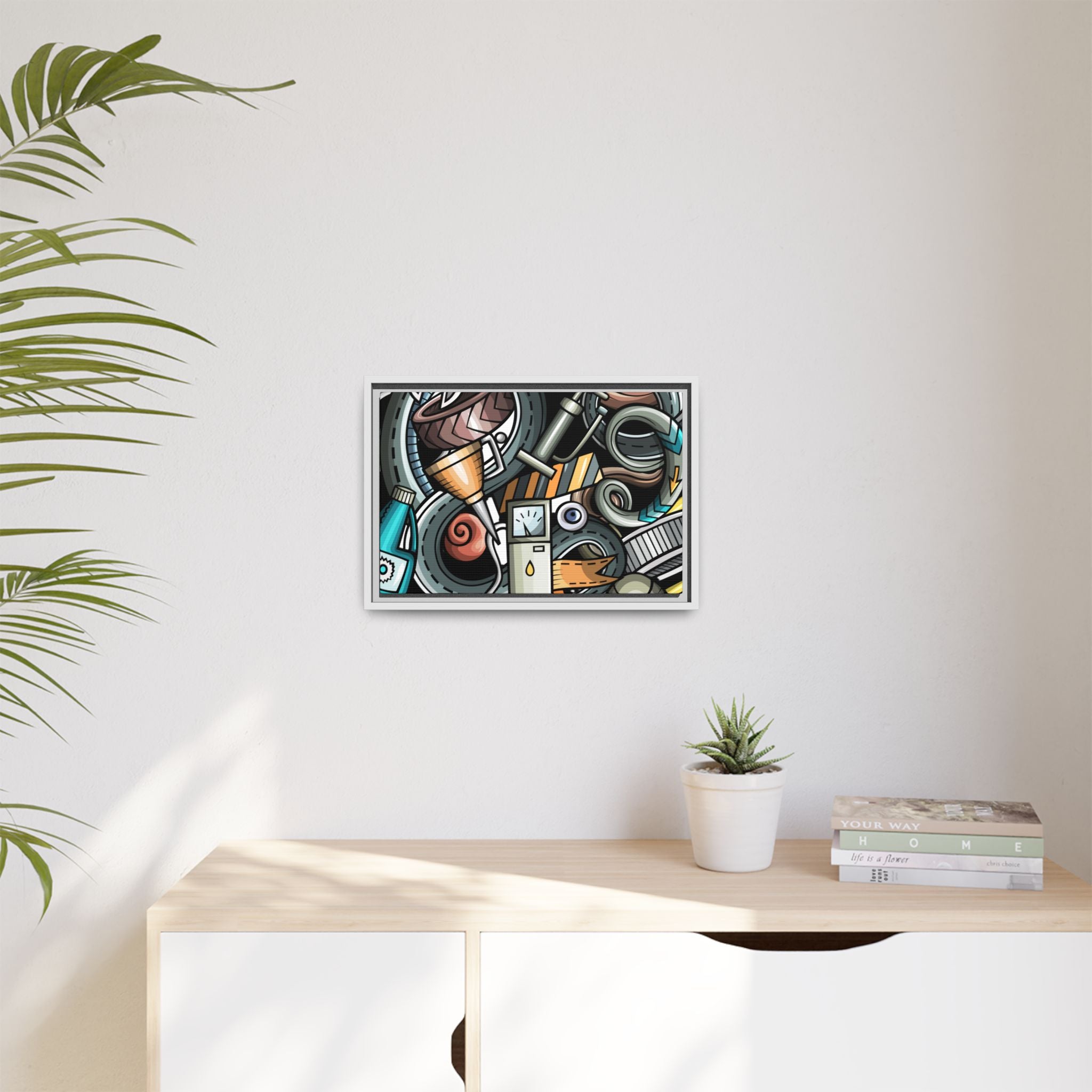 Framed Automotive Doodle Matte Canvas Print — Garage Wall Art