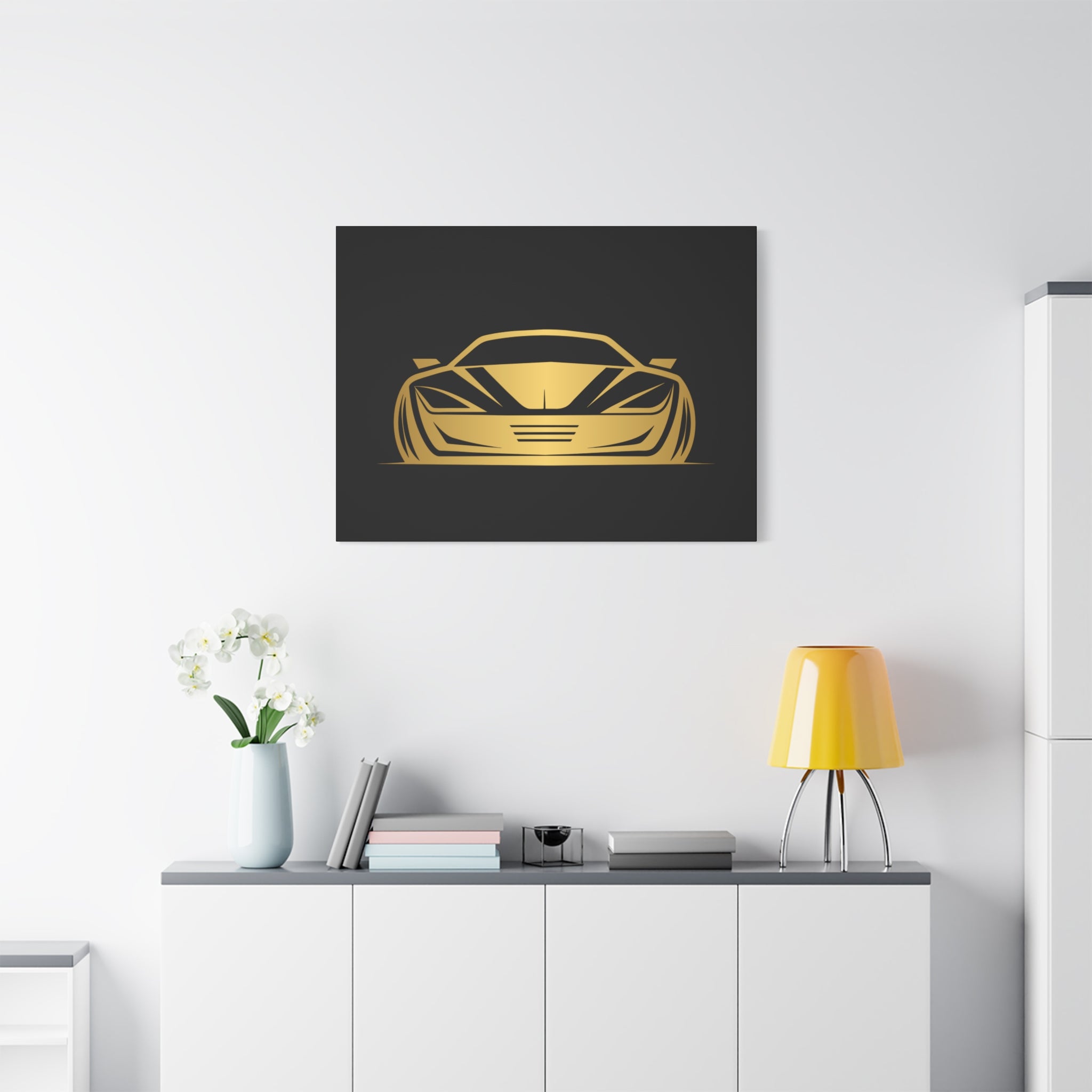 Golden Sports Car Canvas Print — Modern Automotive Wall Art