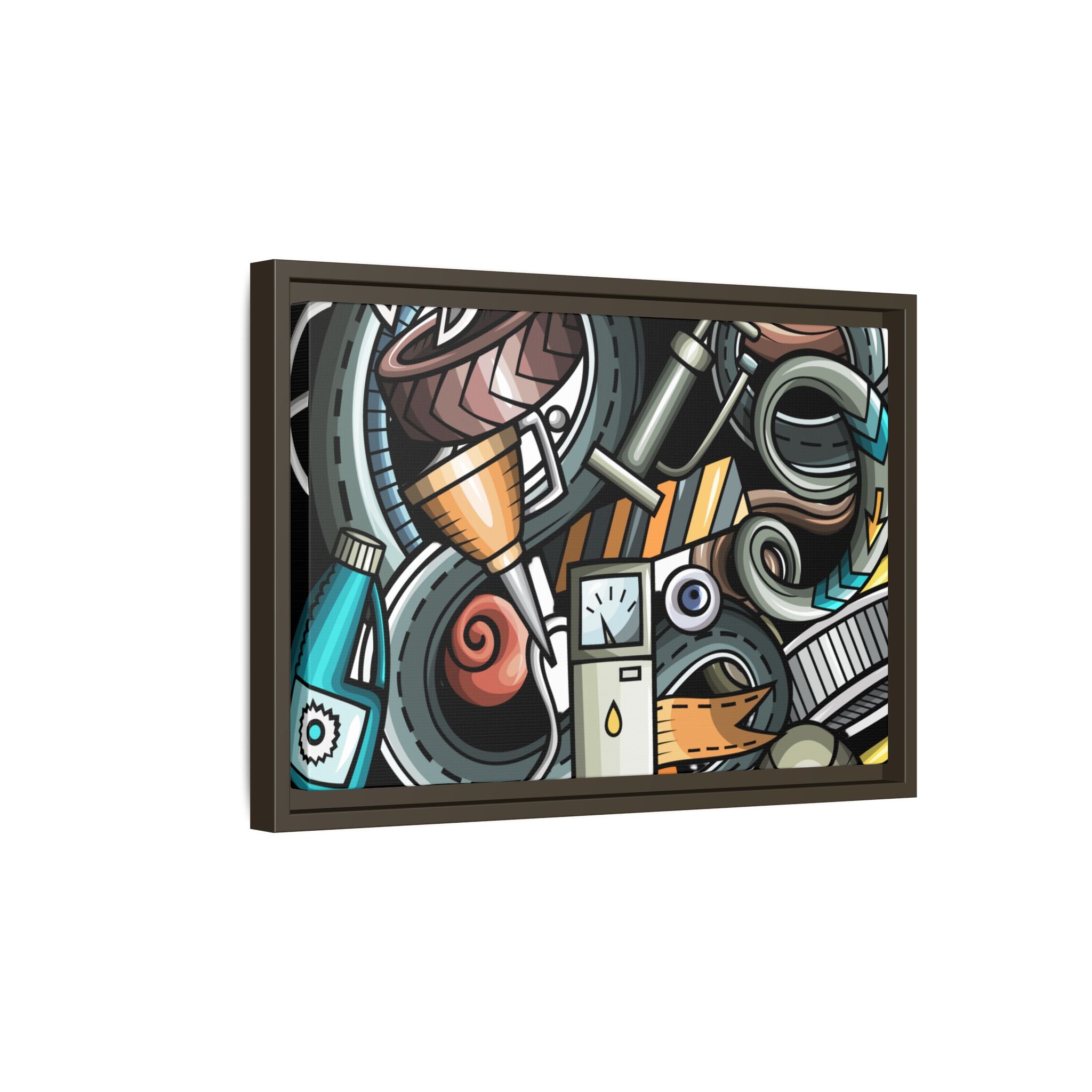 Framed Automotive Doodle Matte Canvas Print — Garage Wall Art