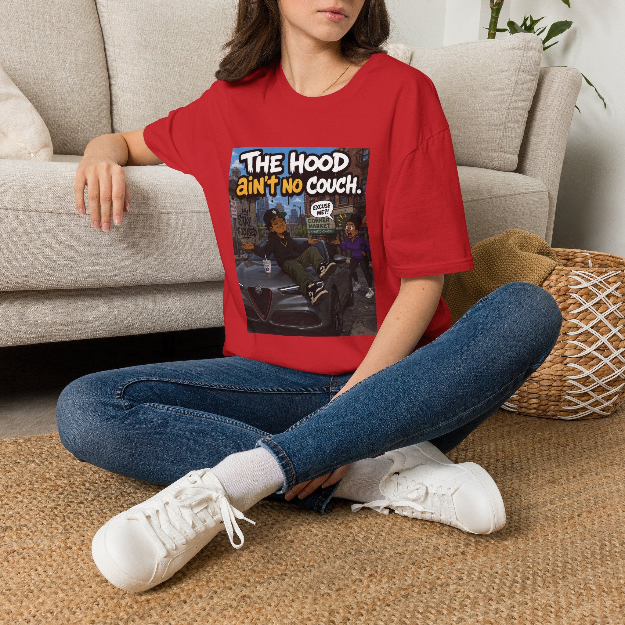 T-Shirt — "The Hood Ain’t No Couch" Urban Street Art Tee