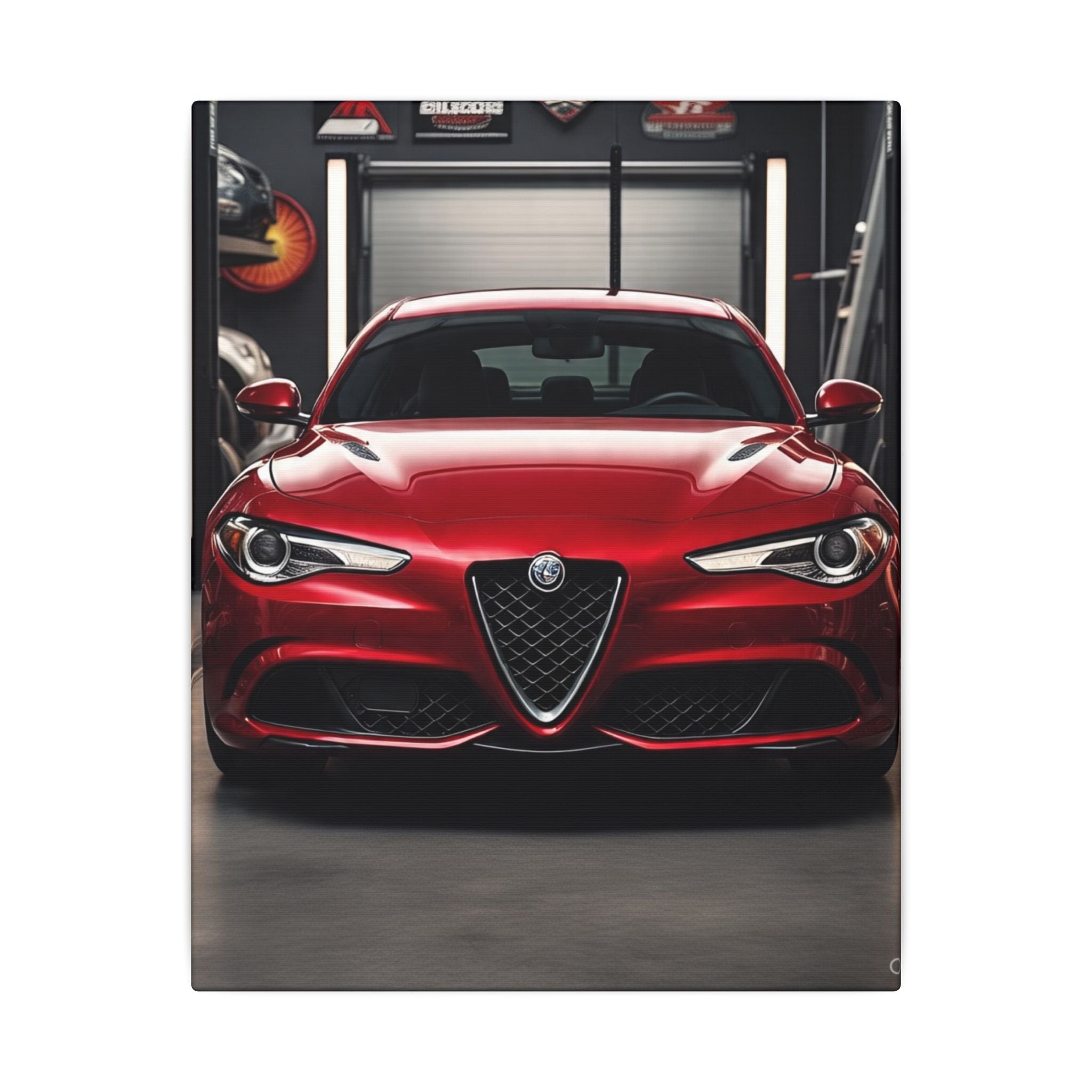 Alfa Romeo Giulia Front View Matte Canvas Wall Art — Stretched Car Photography Print