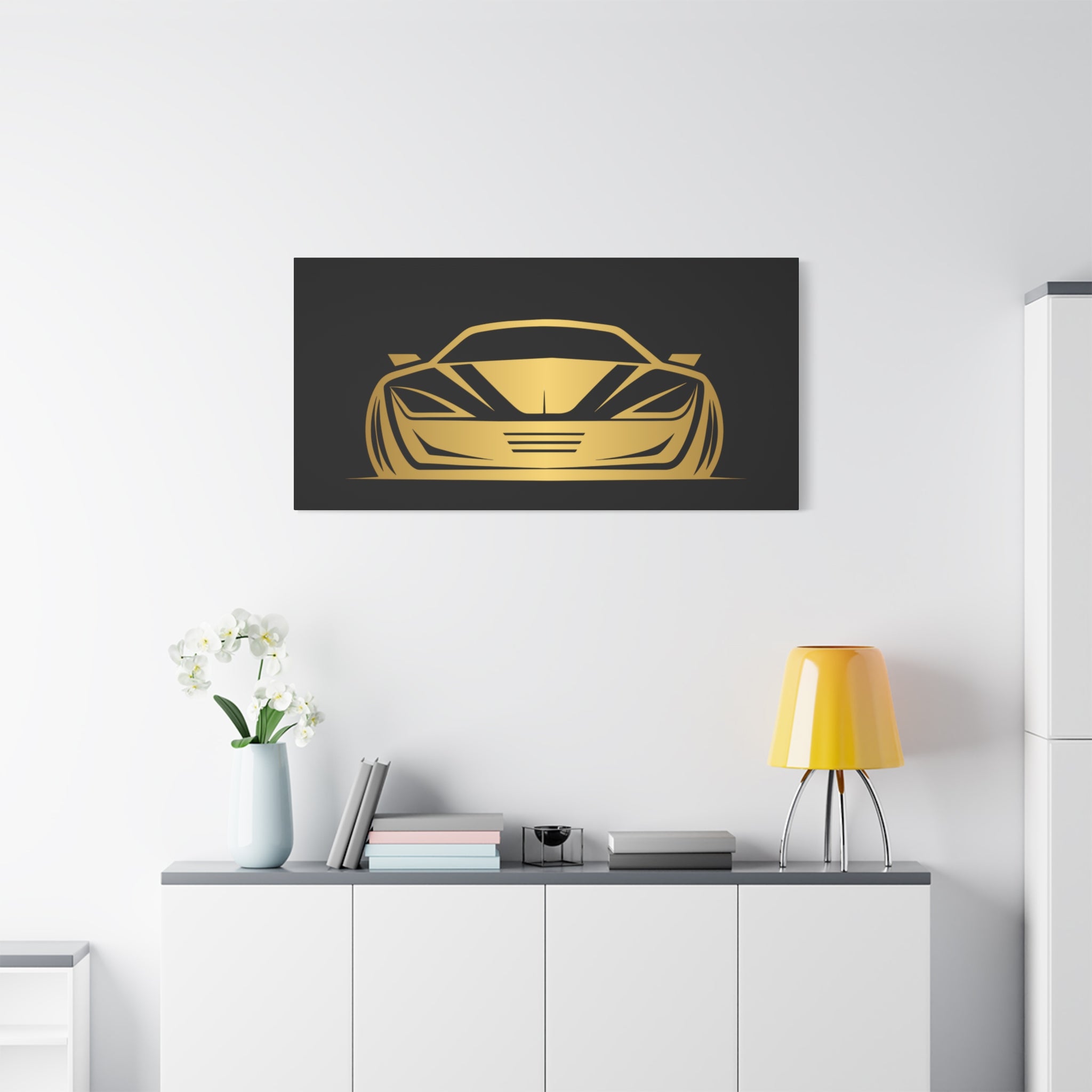 Golden Sports Car Canvas Print — Modern Automotive Wall Art