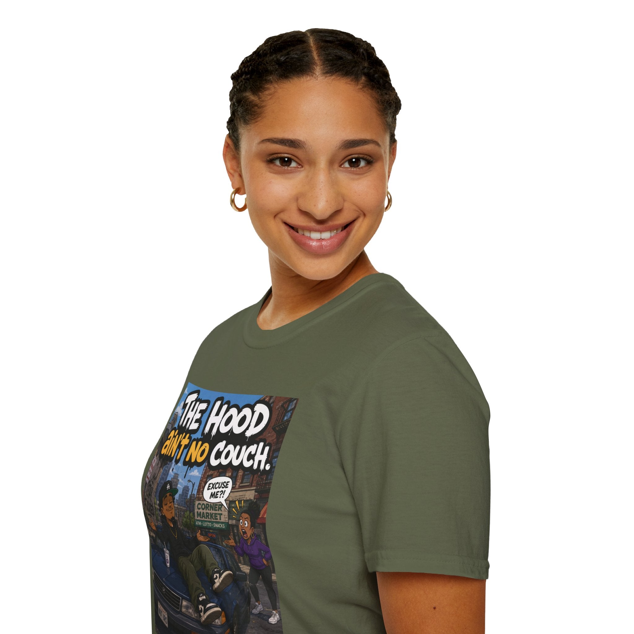 T-Shirt — "The Hood Ain’t No Couch" Urb Street Art Tee V2