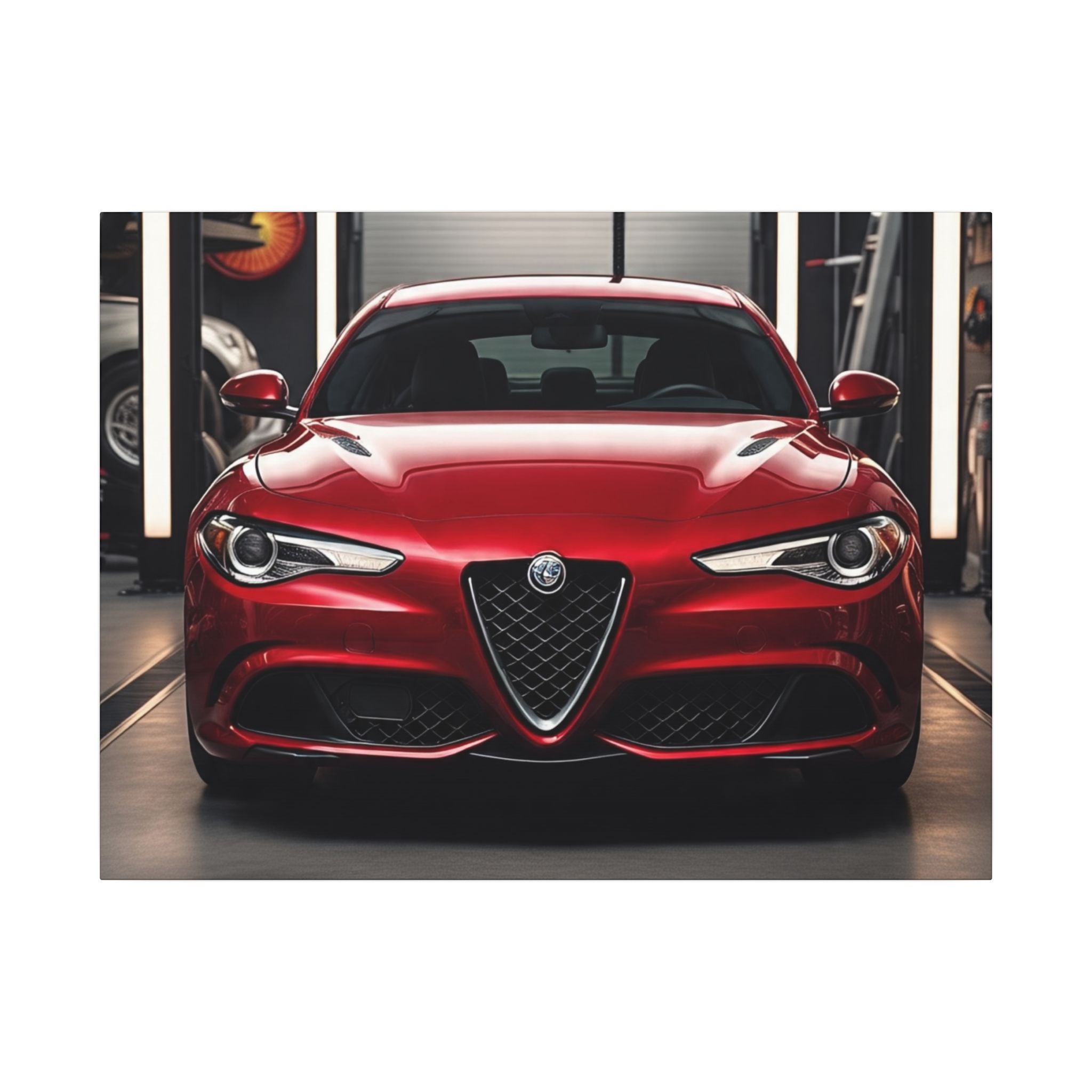 Alfa Romeo Giulia Front View Matte Canvas Wall Art — Stretched Car Photography Print