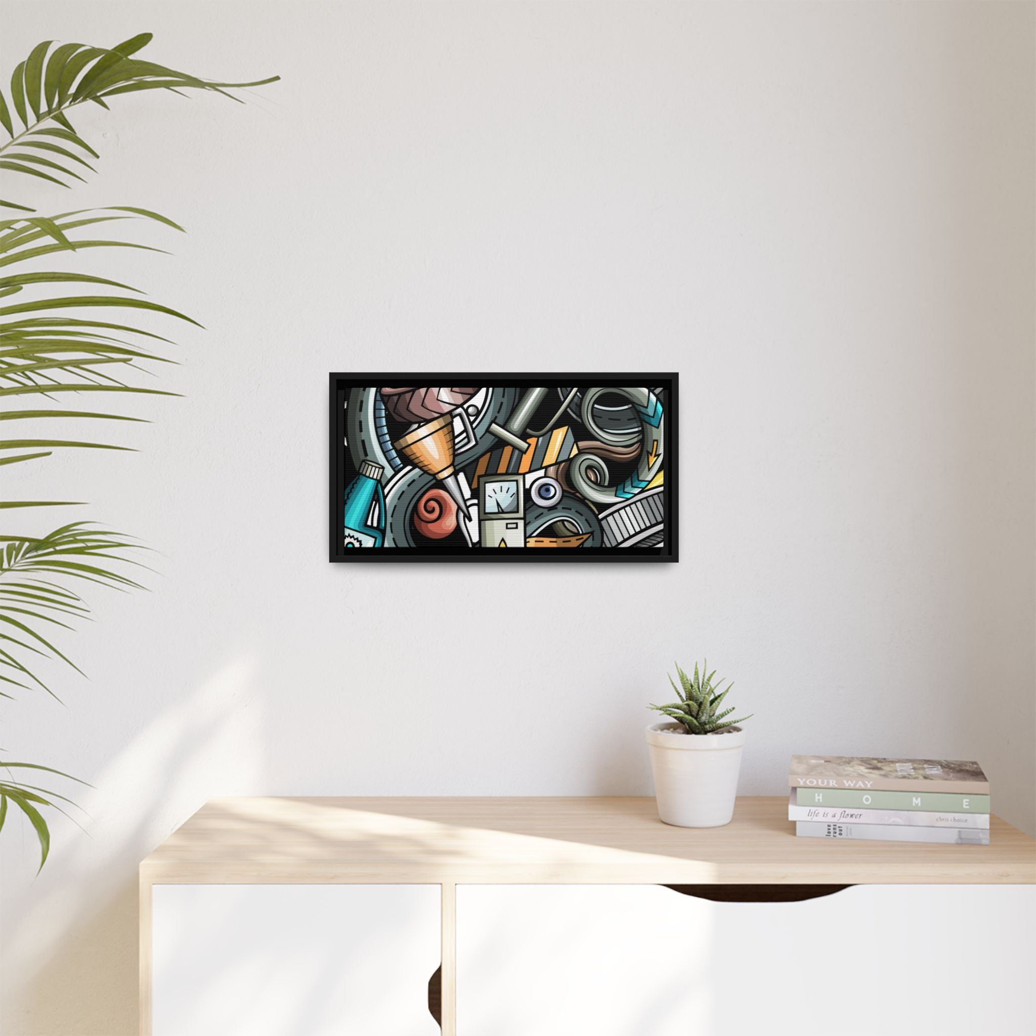 Framed Automotive Doodle Matte Canvas Print — Garage Wall Art