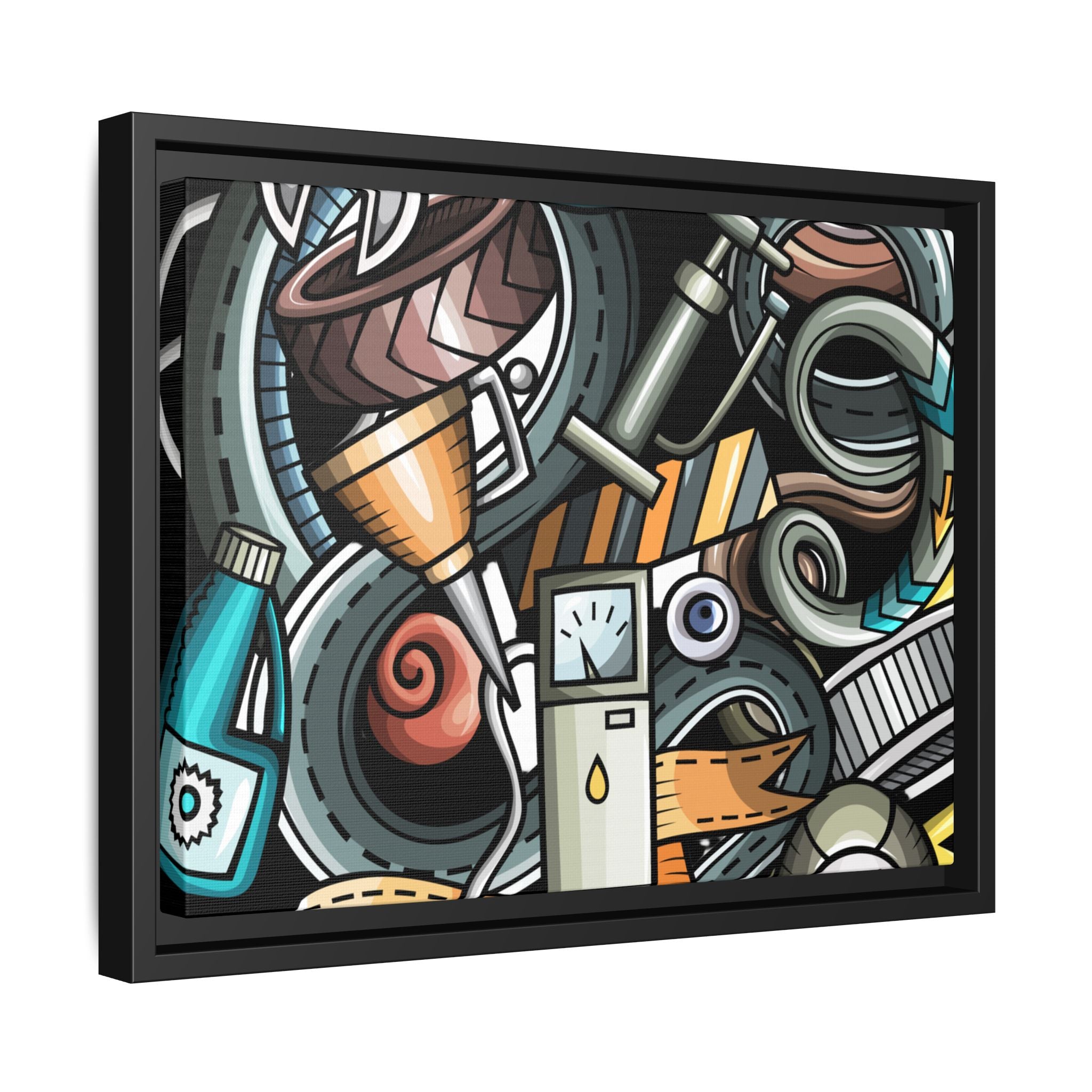 Framed Automotive Doodle Matte Canvas Print — Garage Wall Art