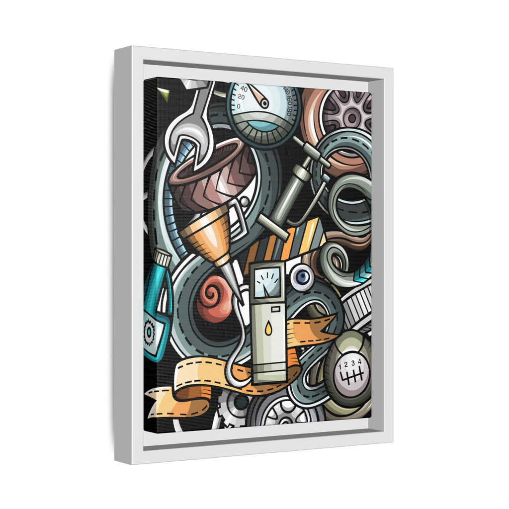 Framed Automotive Doodle Matte Canvas Print — Garage Wall Art
