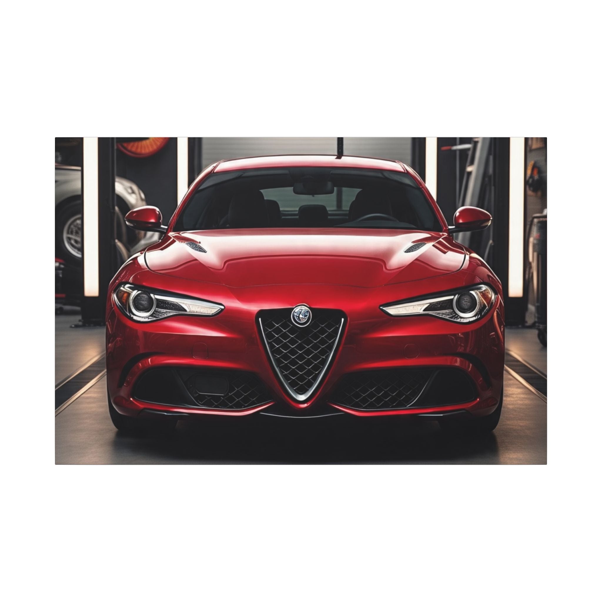 Alfa Romeo Giulia Front View Matte Canvas Wall Art — Stretched Car Photography Print