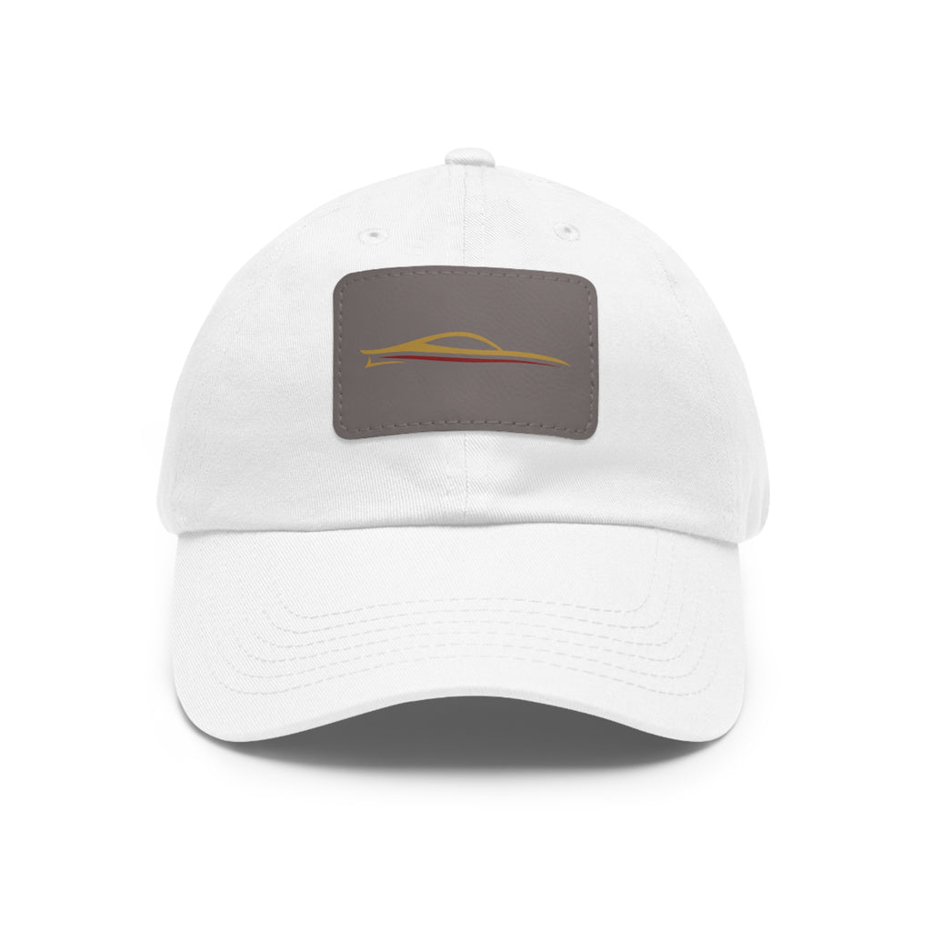 Leather Patch Dad Hat — Minimal Sunset Car Silhouette