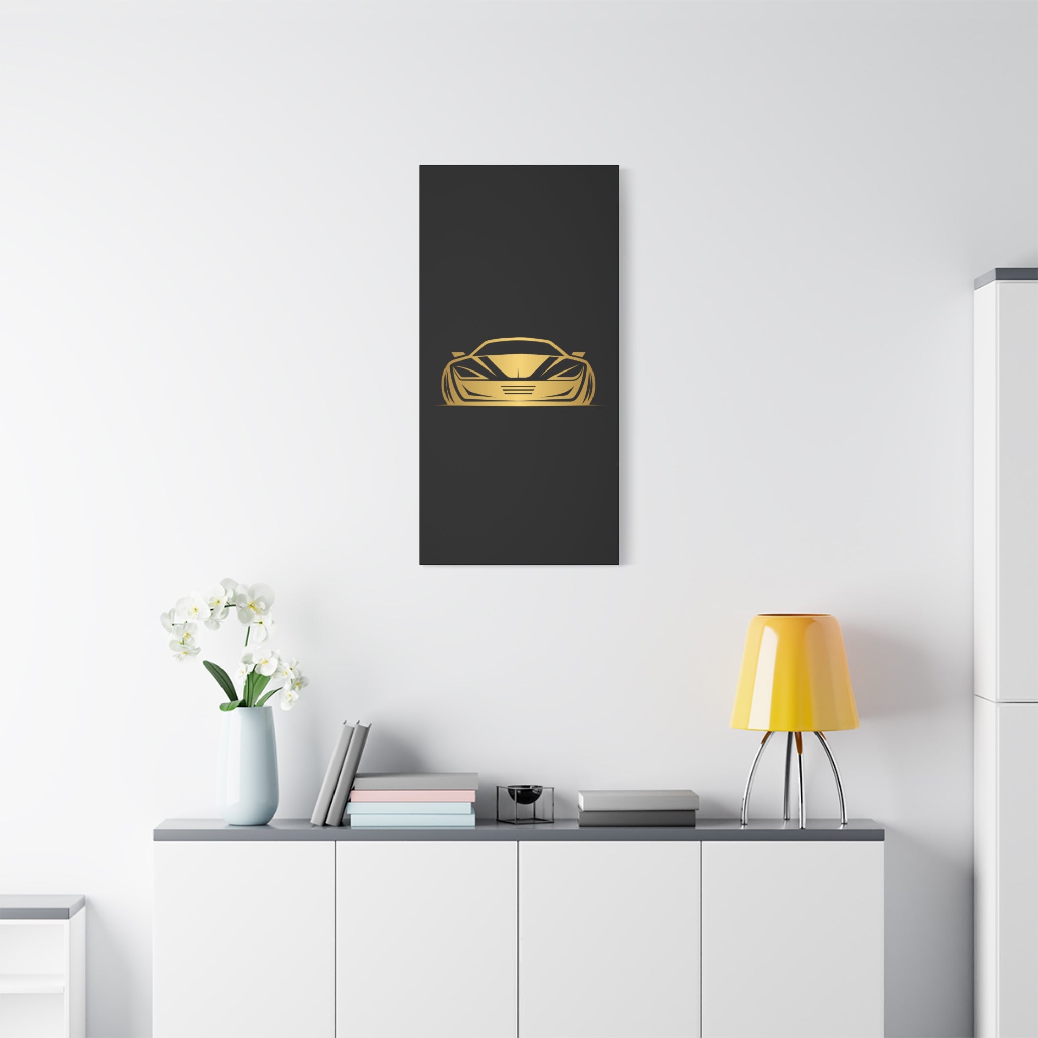 Golden Sports Car Canvas Print — Modern Automotive Wall Art