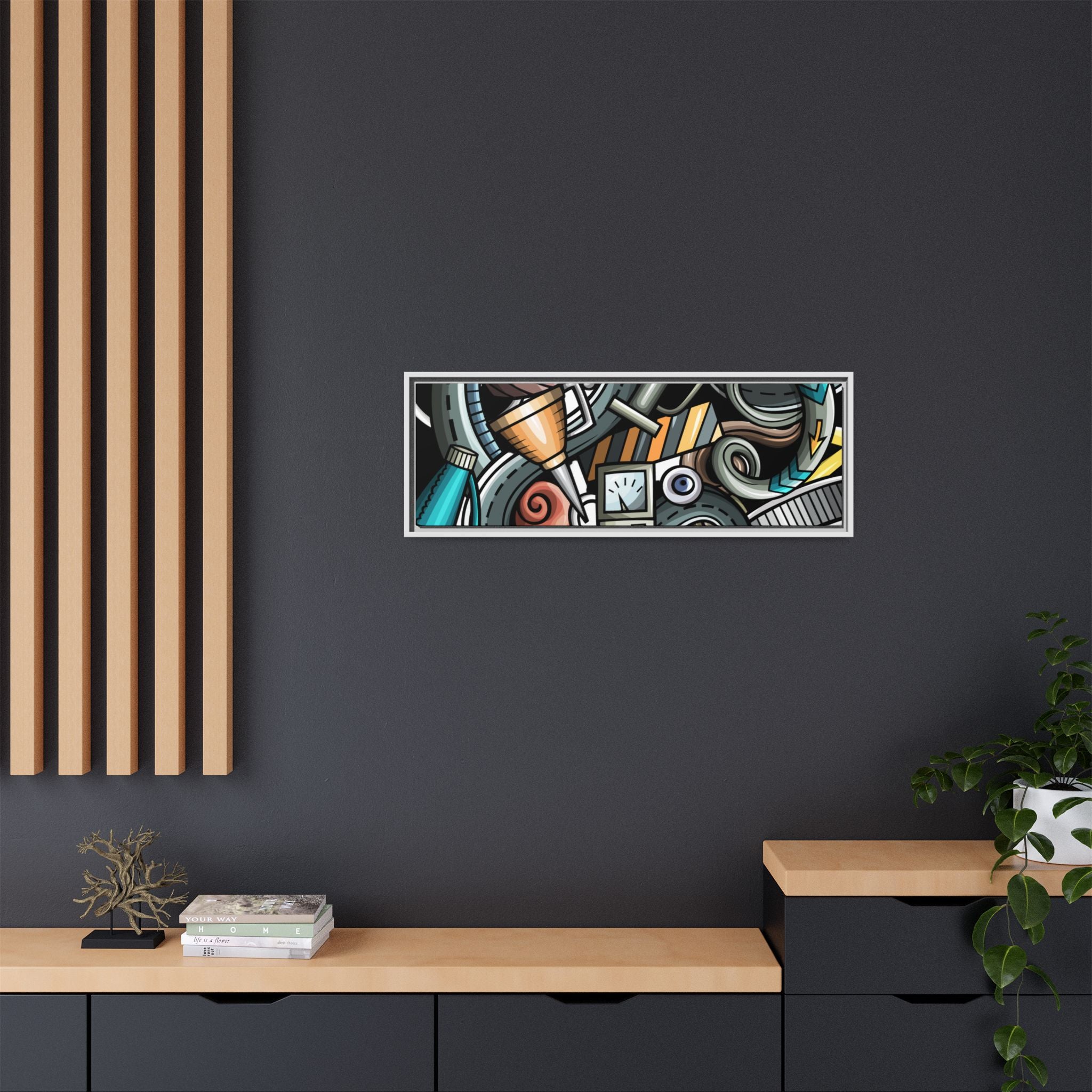 Framed Automotive Doodle Matte Canvas Print — Garage Wall Art