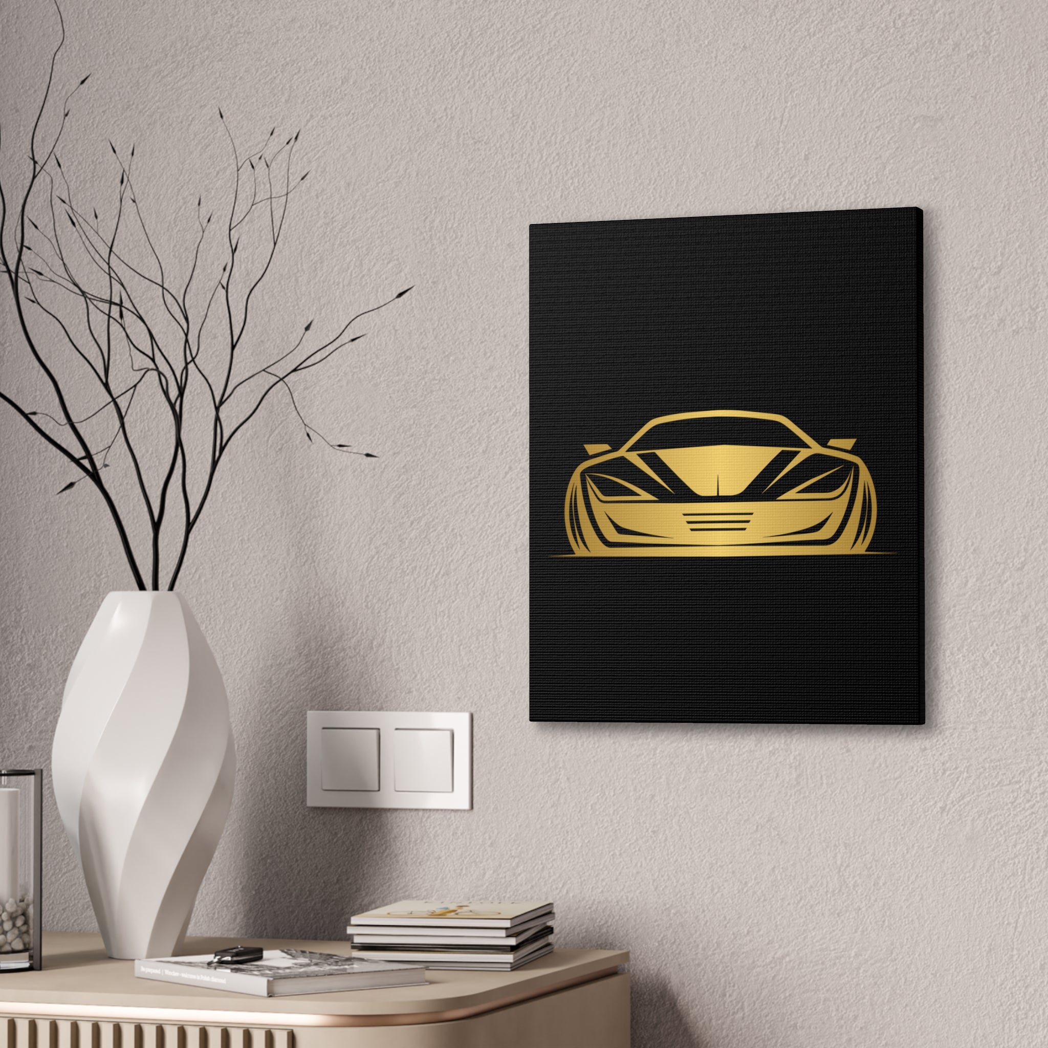 Gold Sports Car Canvas Print — Modern Automotive Wall Art