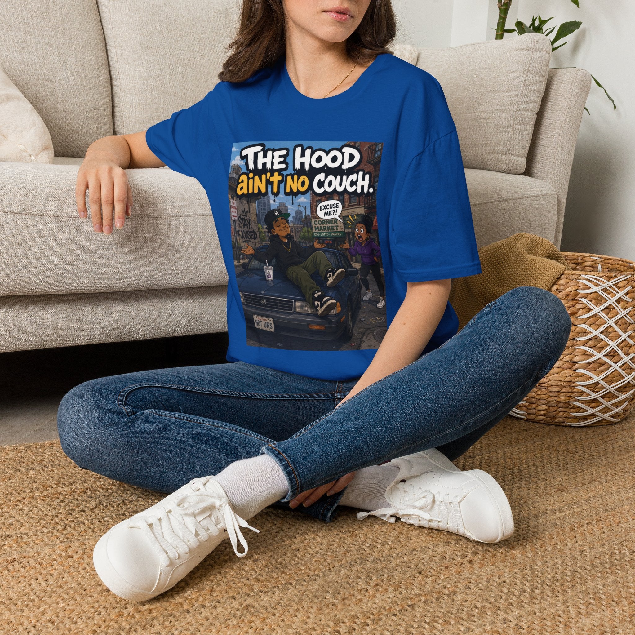 T-Shirt — "The Hood Ain’t No Couch" Urban Street Art Tee V2