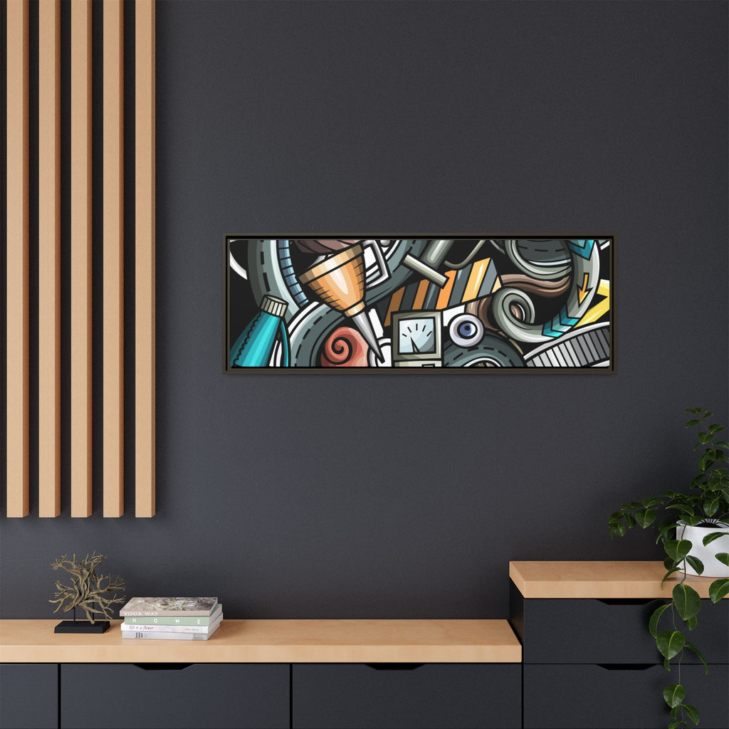 Framed Automotive Doodle Matte Canvas Print — Garage Wall Art