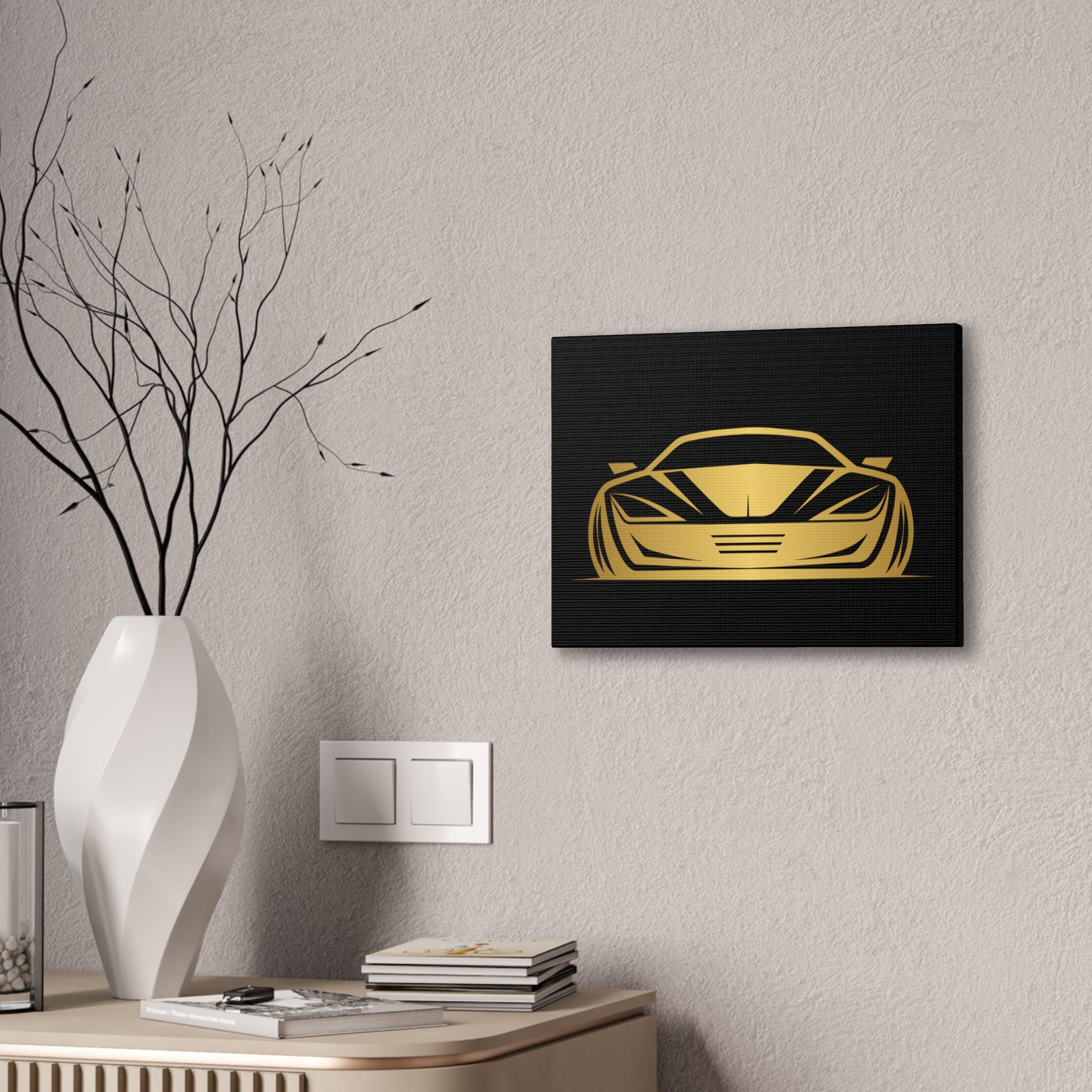 Gold Sports Car Canvas Print — Modern Automotive Wall Art