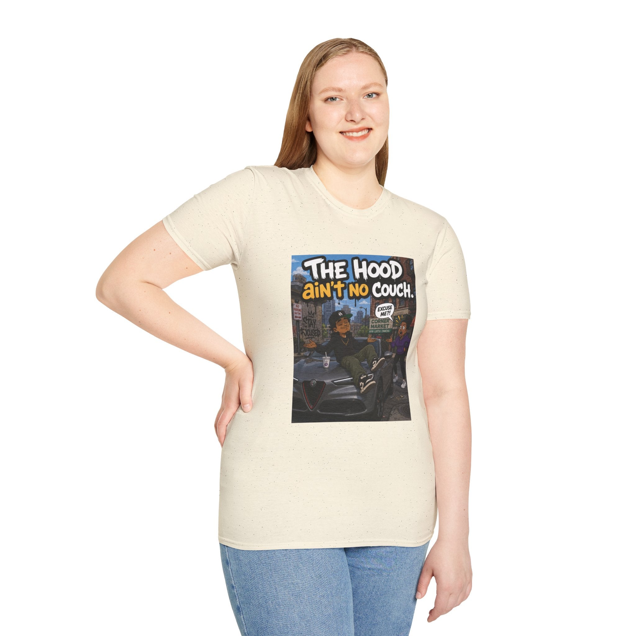 T-Shirt — "The Hood Ain’t No Couch" Urban Street Art Tee