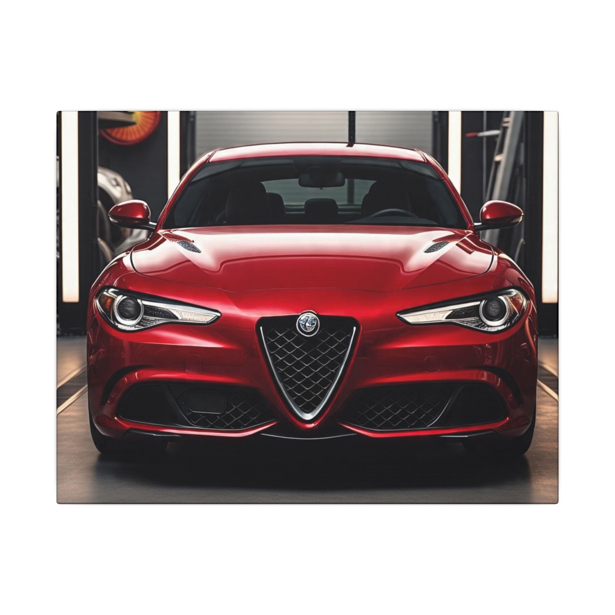 Alfa Romeo Giulia Front View Matte Canvas Wall Art — Stretched Car Photography Print