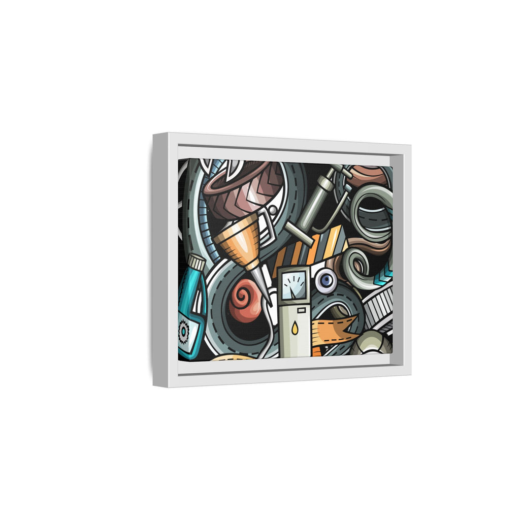 Framed Automotive Doodle Matte Canvas Print — Garage Wall Art