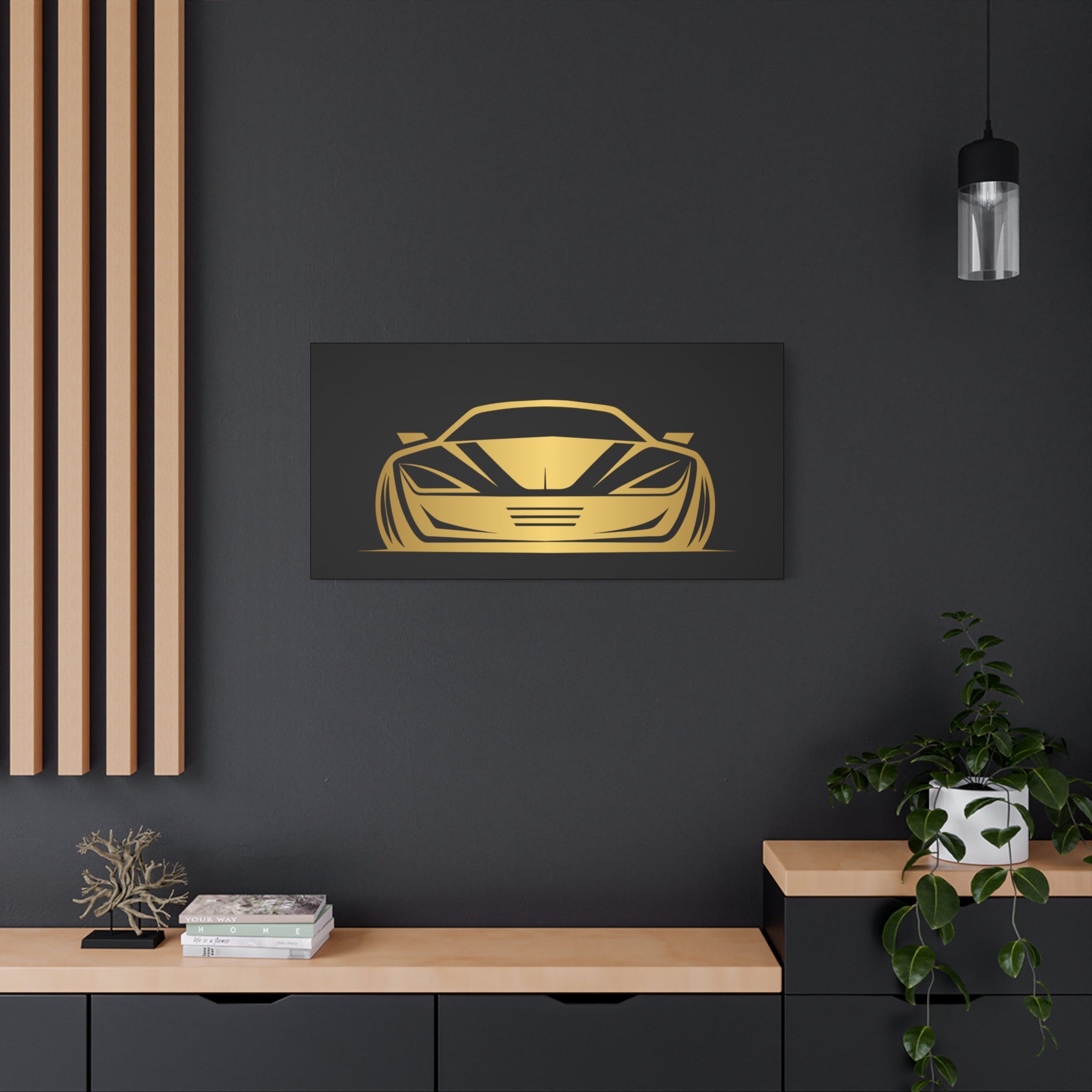 Golden Sports Car Canvas Print — Modern Automotive Wall Art