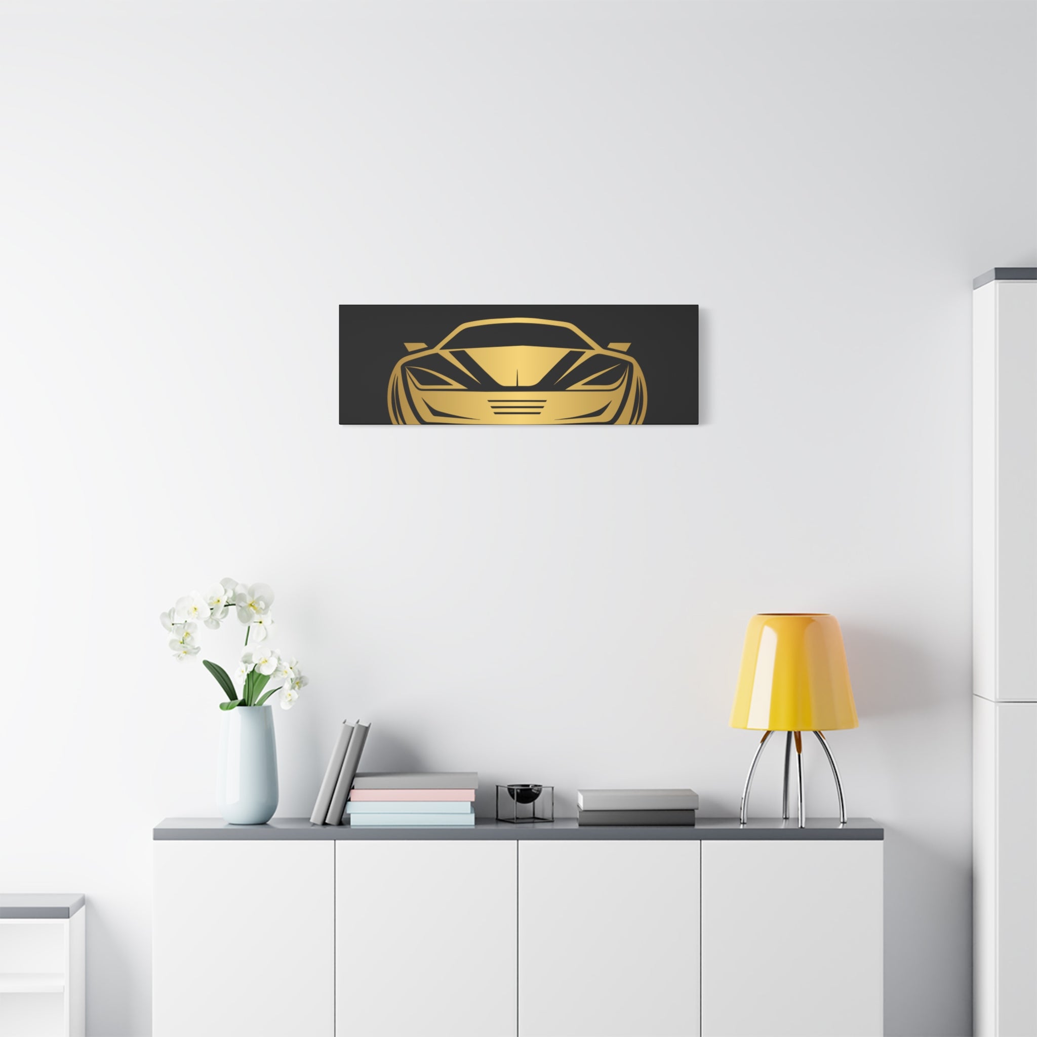 Golden Sports Car Canvas Print — Modern Automotive Wall Art