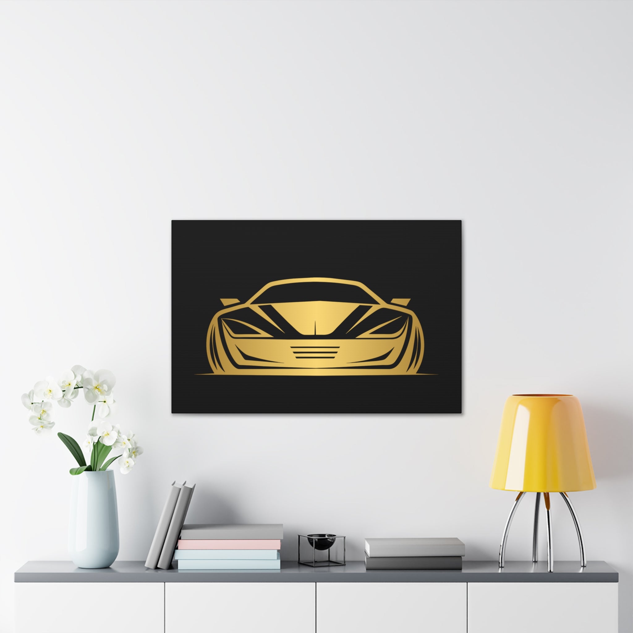 Gold Sports Car Canvas Print — Modern Automotive Wall Art