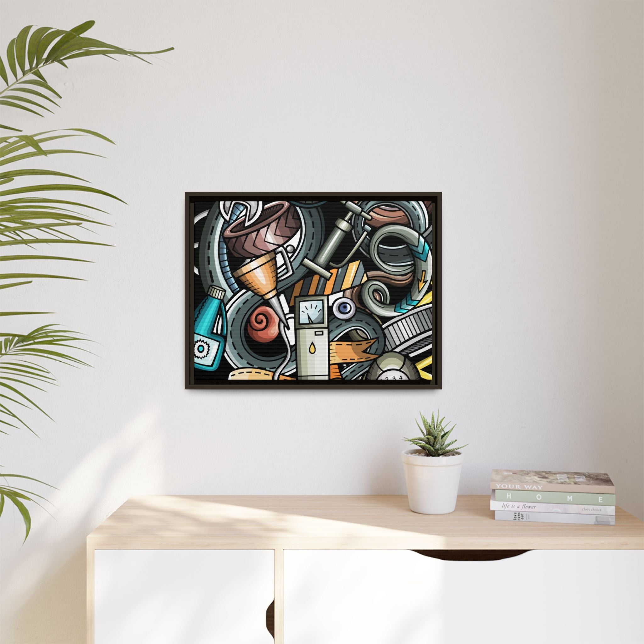 Framed Automotive Doodle Matte Canvas Print — Garage Wall Art